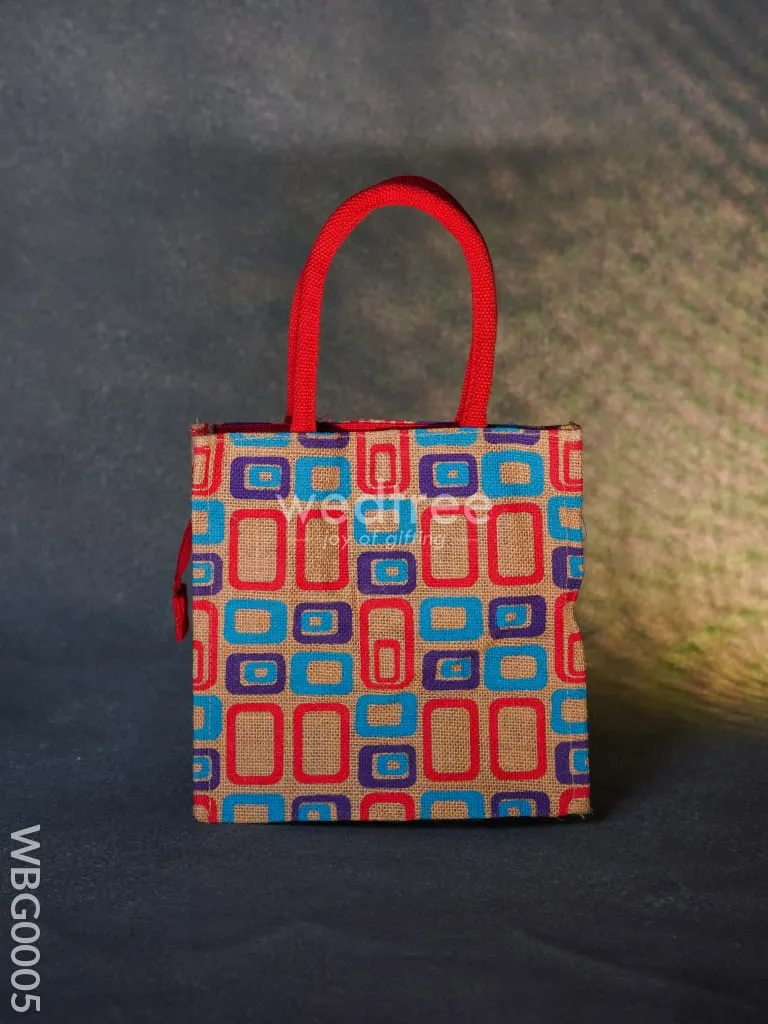Jute bag - 3 colour box (small) with coloured handle and zipper - WBG0005