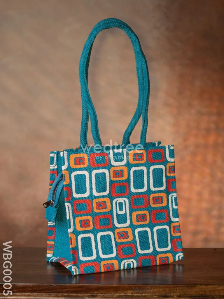 Jute bag - 3 colour box (small) with coloured handle and zipper - WBG0005