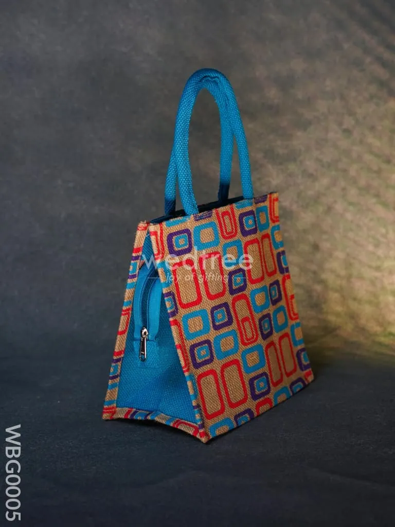 Jute bag - 3 colour box (small) with coloured handle and zipper - WBG0005