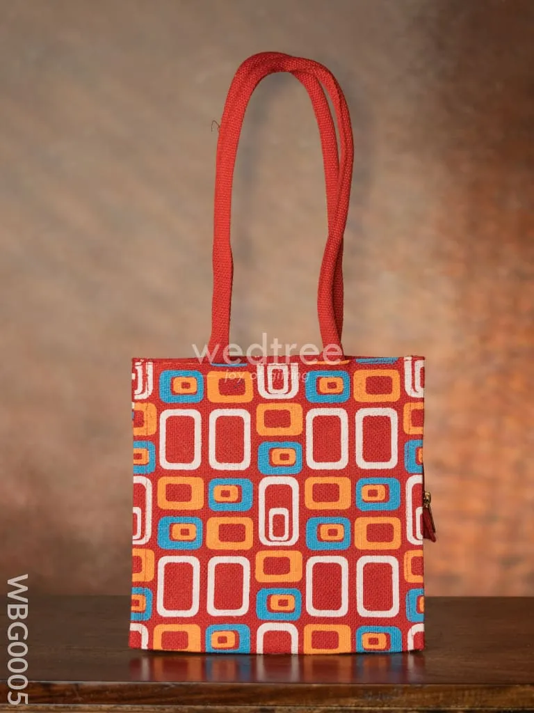 Jute bag - 3 colour box (small) with coloured handle and zipper - WBG0005