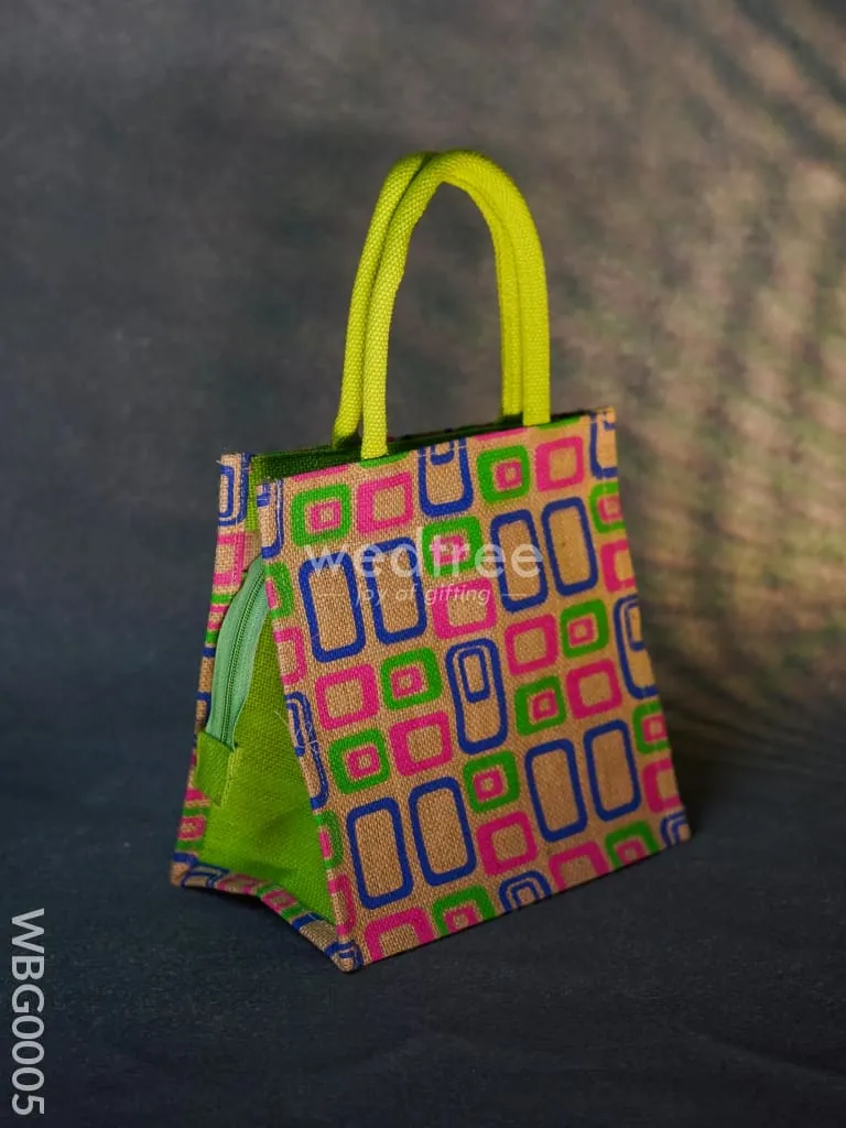Jute bag - 3 colour box (small) with coloured handle and zipper - WBG0005