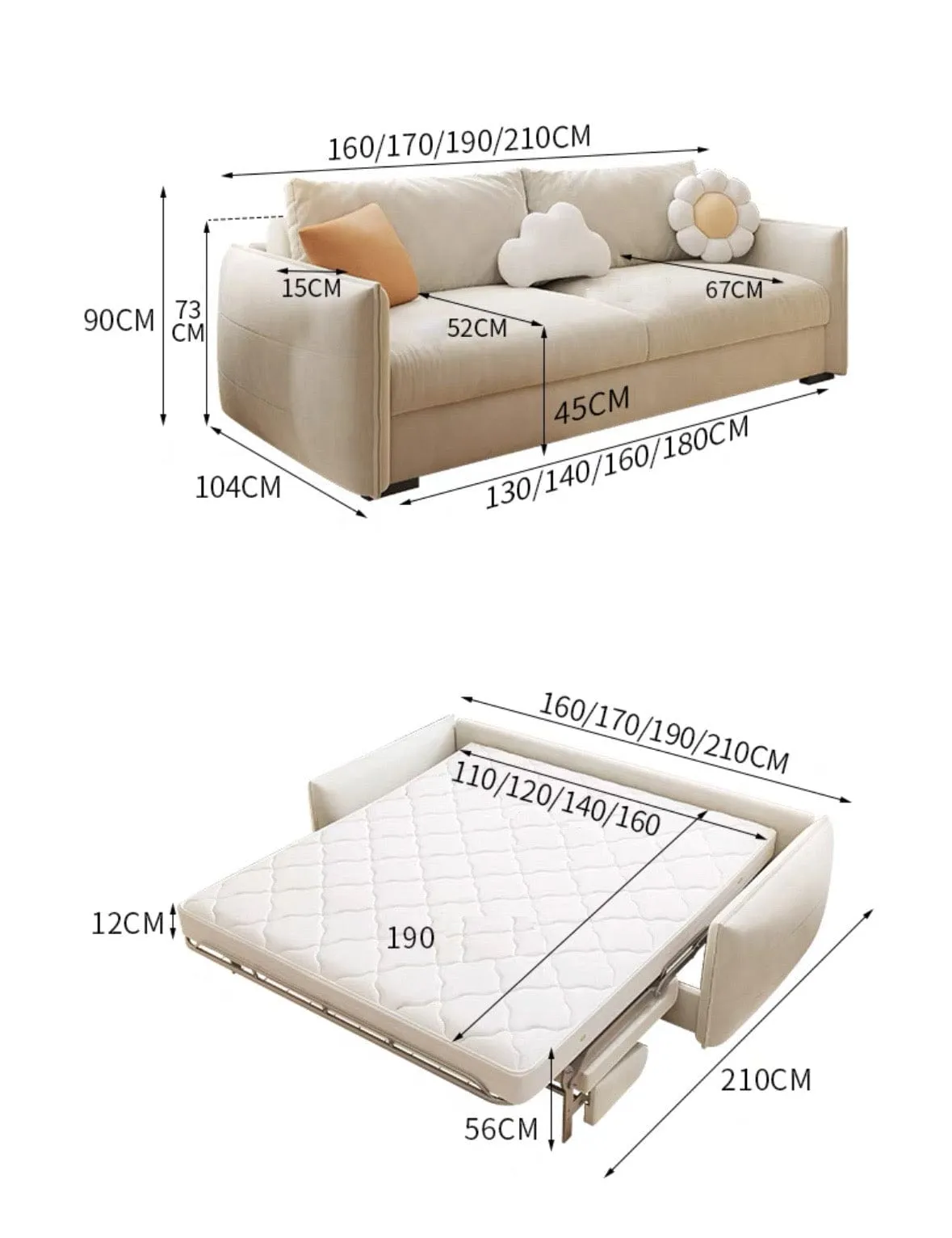 Karen Foldable Sofa Bed with Mattress