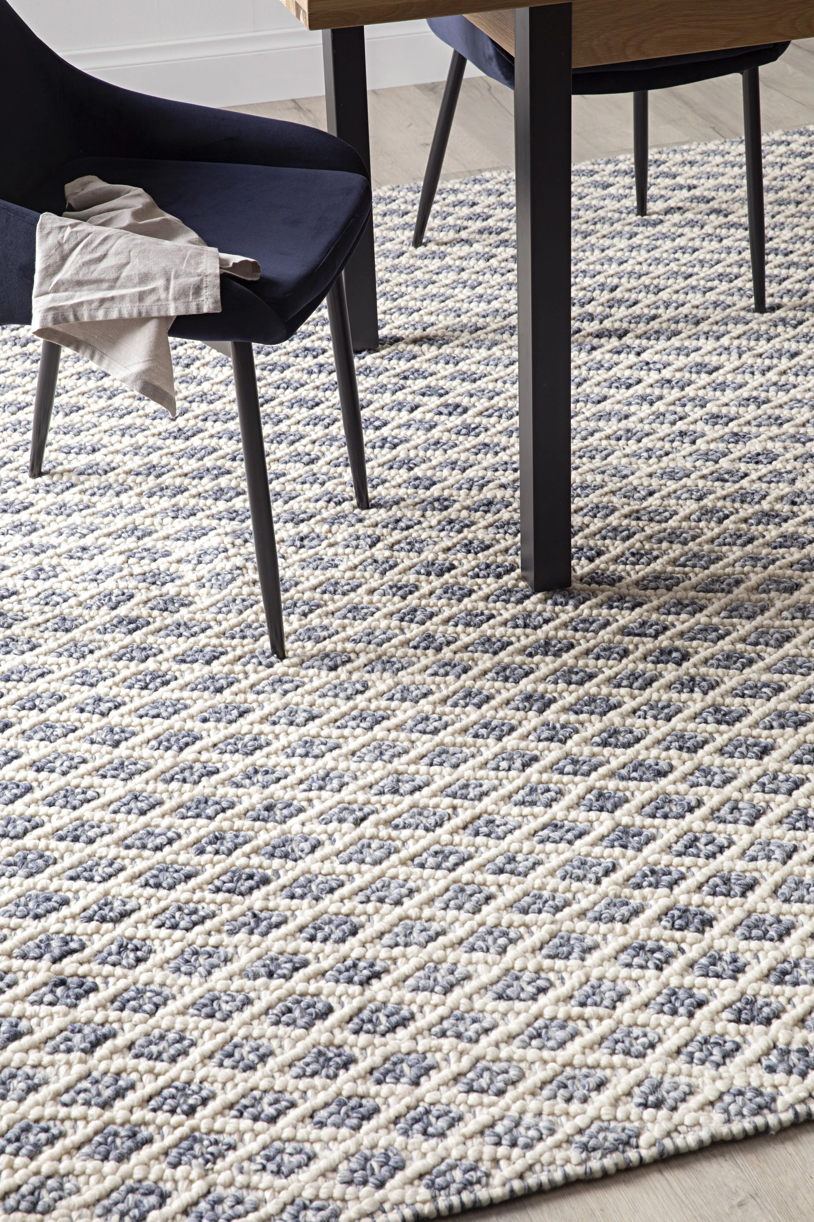 Kira Diamond Handwoven Blue & Cream Rug 300x240cm
