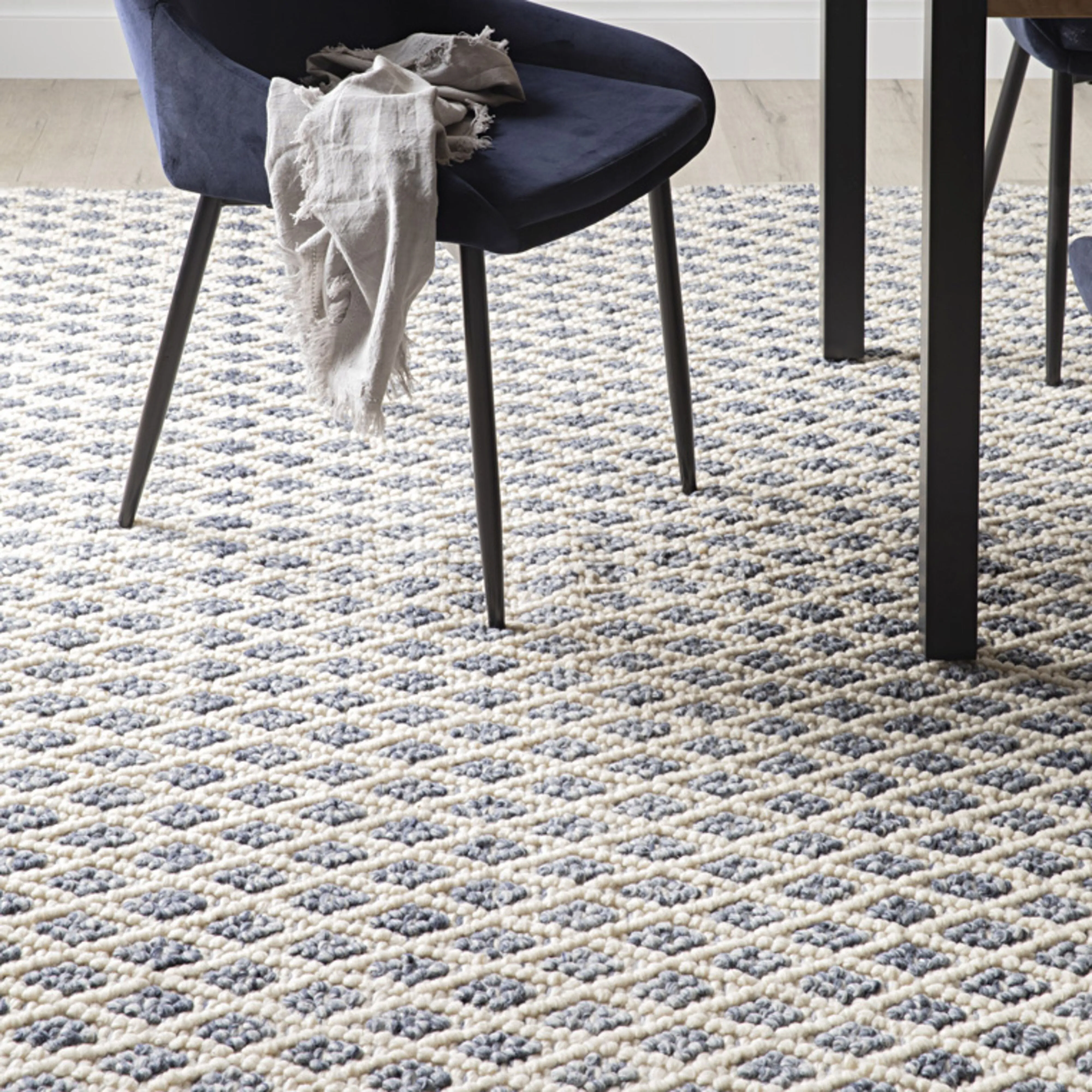 Kira Diamond Handwoven Blue & Cream Rug 300x240cm