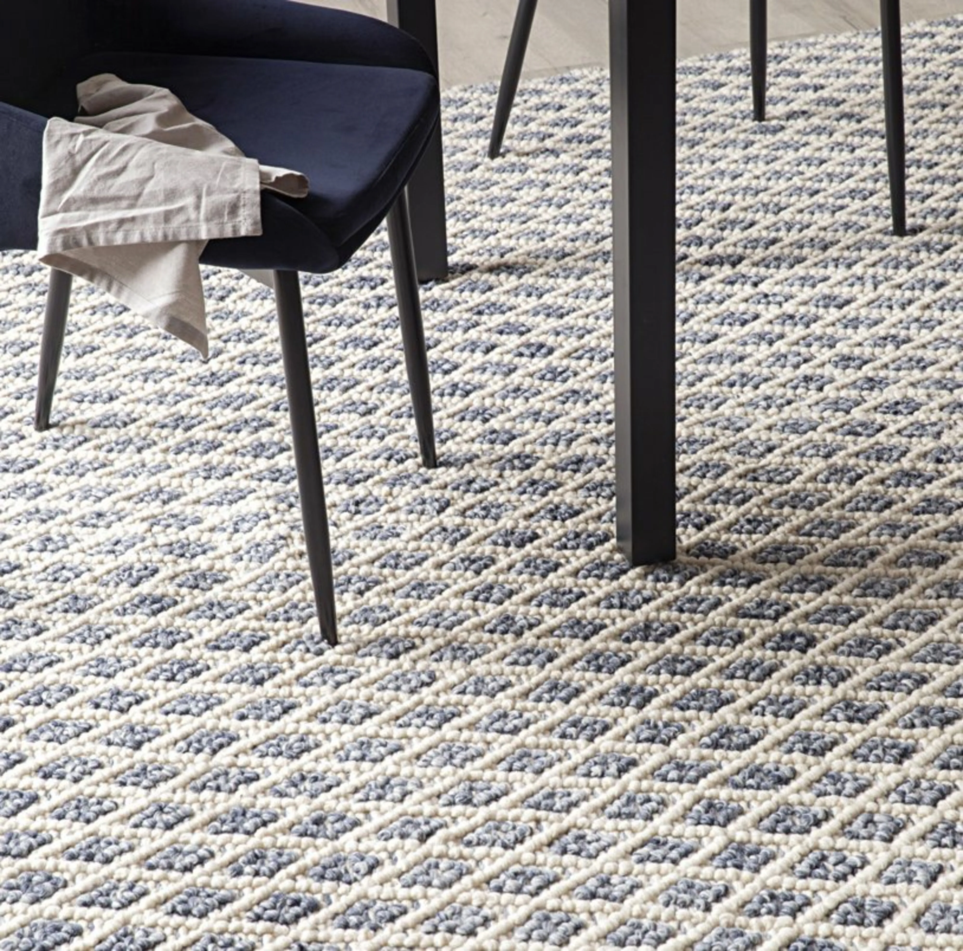 Kira Diamond Handwoven Blue & Cream Rug 300x240cm