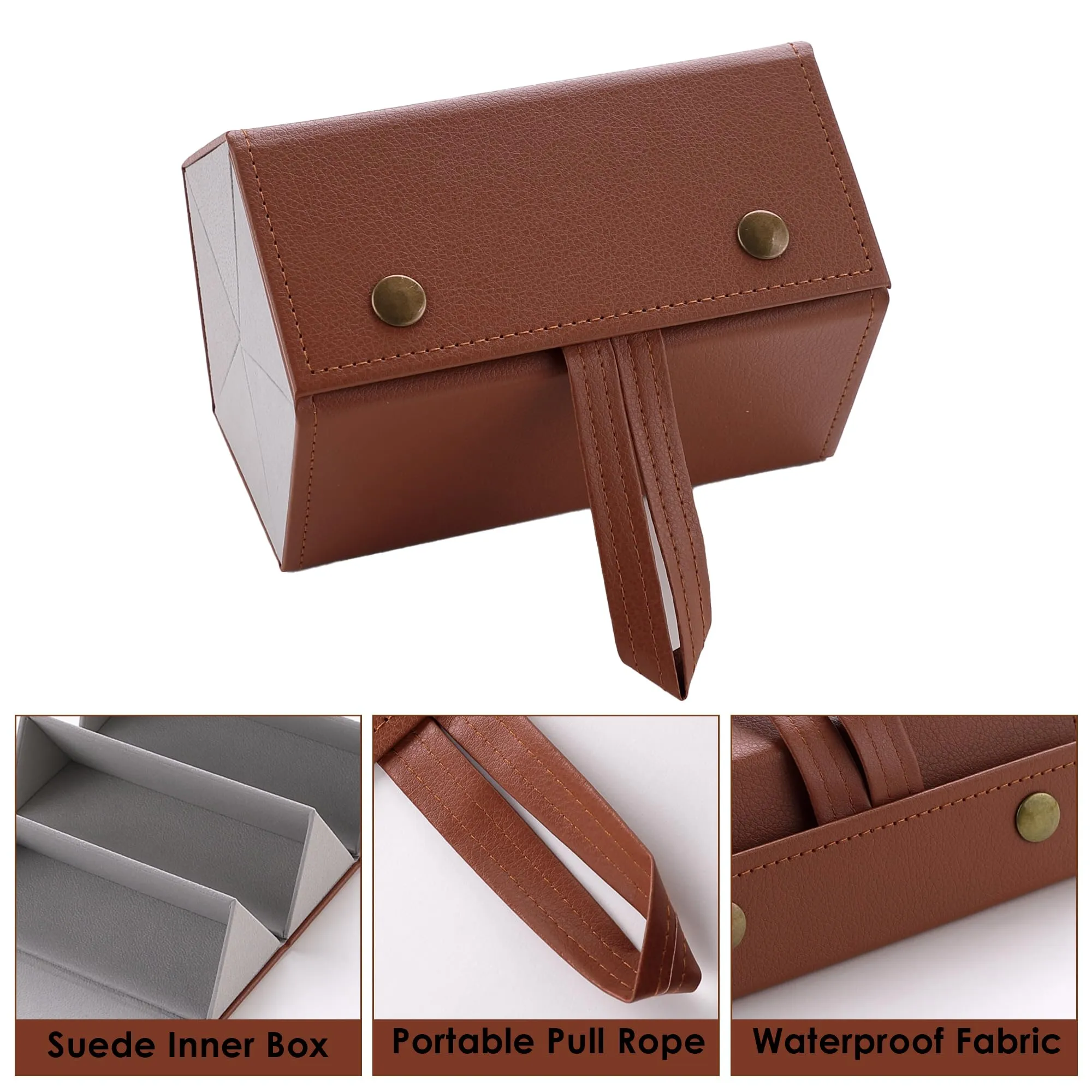 Kuber Industries 5 Slots Sunglasses Organizer | Hanging And Foldable Eyeglasses Case | Eyewear Display Containers For Women And Men | PU Leather Goggles Organizer Box Case | Brown | Pack of 2