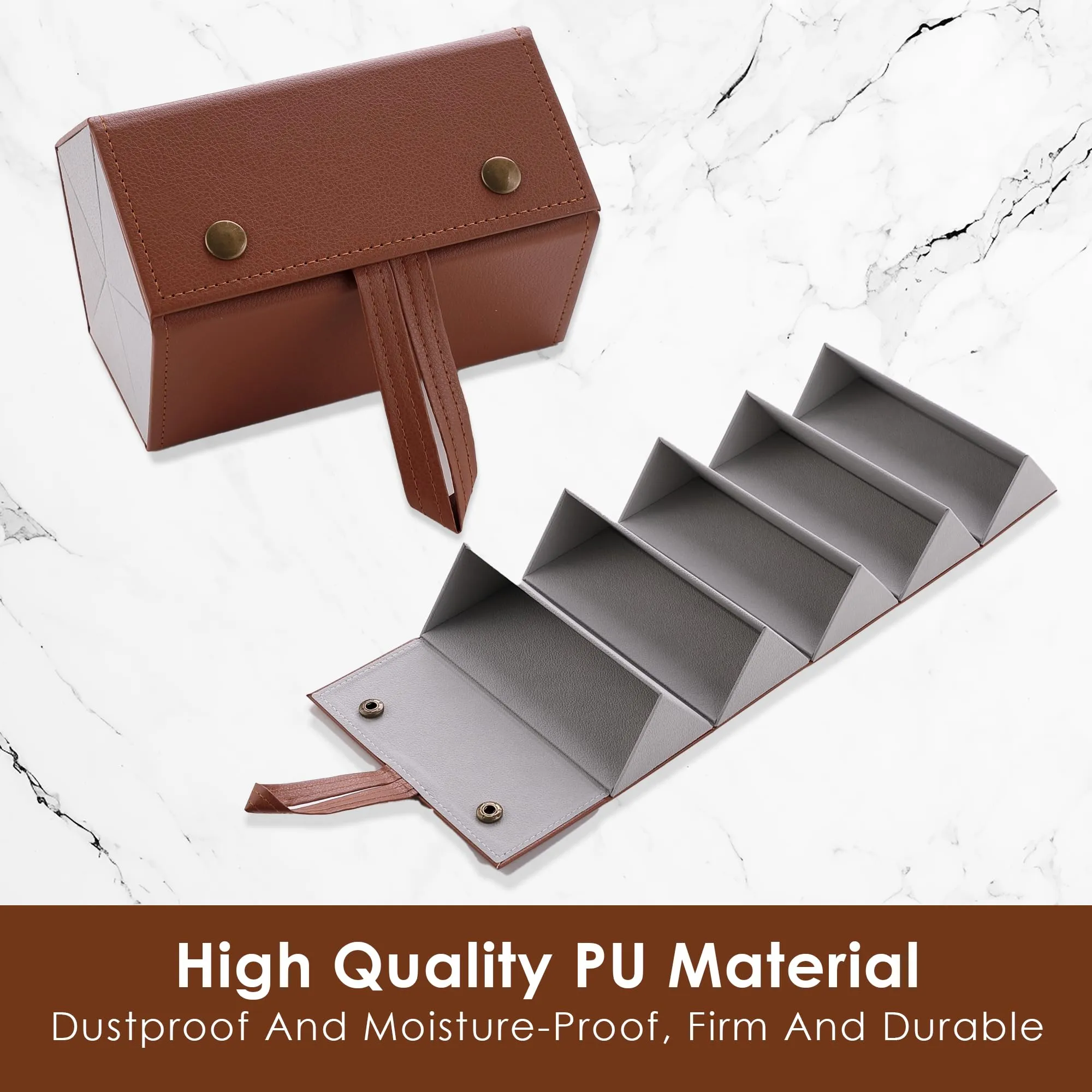 Kuber Industries 5 Slots Sunglasses Organizer | Hanging And Foldable Eyeglasses Case | Eyewear Display Containers For Women And Men | PU Leather Goggles Organizer Box Case | Brown | Pack of 2