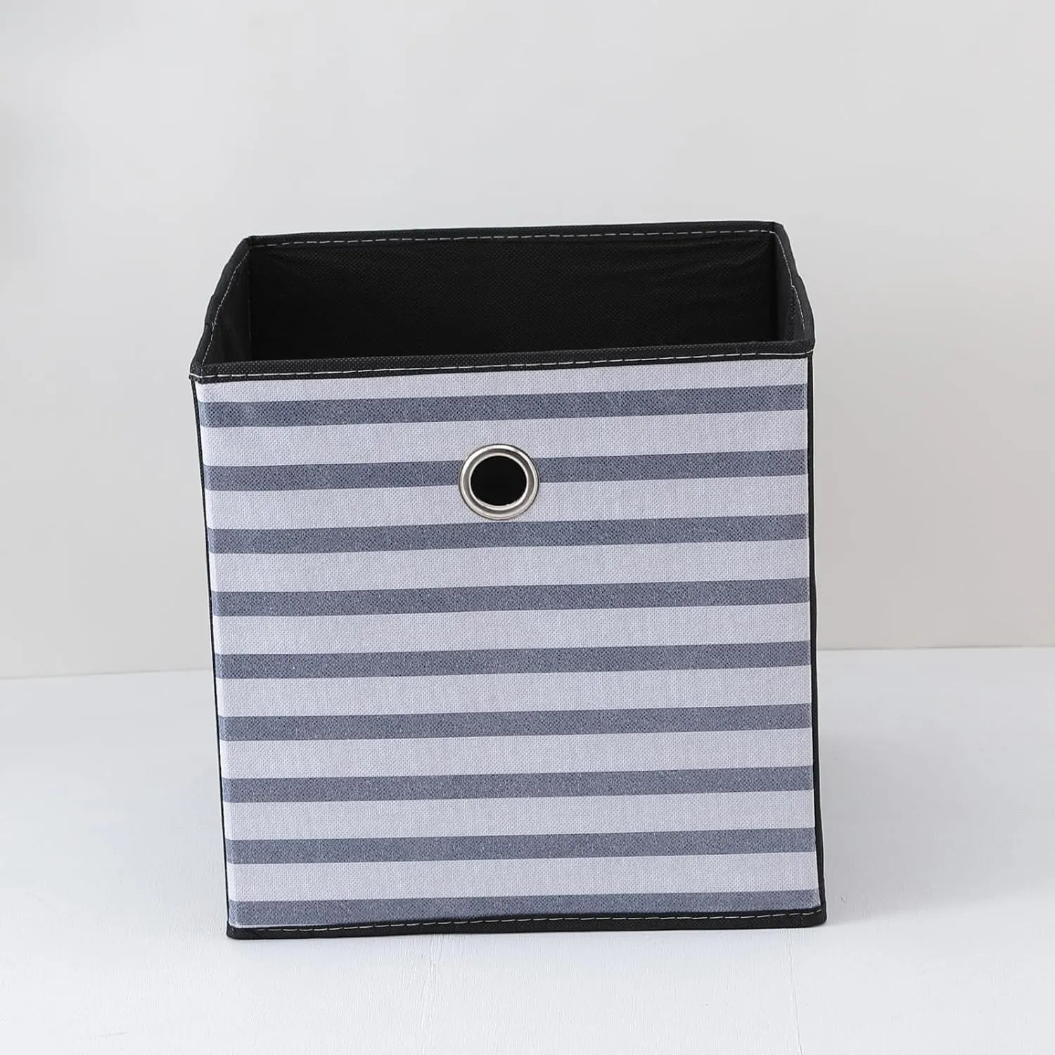 Kuber Industries Foldable Storage Basket|Square Toy Storage Bin|Front Grab Handle|Wardrobe, Closet Organizer (Navy Blue) (Pack Of 3)