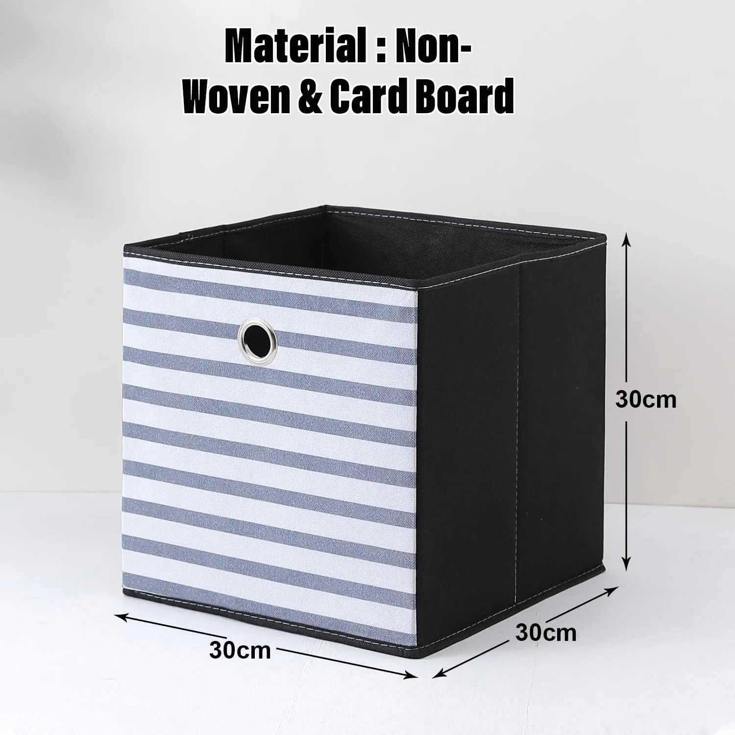 Kuber Industries Foldable Storage Basket|Square Toy Storage Bin|Front Grab Handle|Wardrobe, Closet Organizer (Navy Blue) (Pack Of 3)