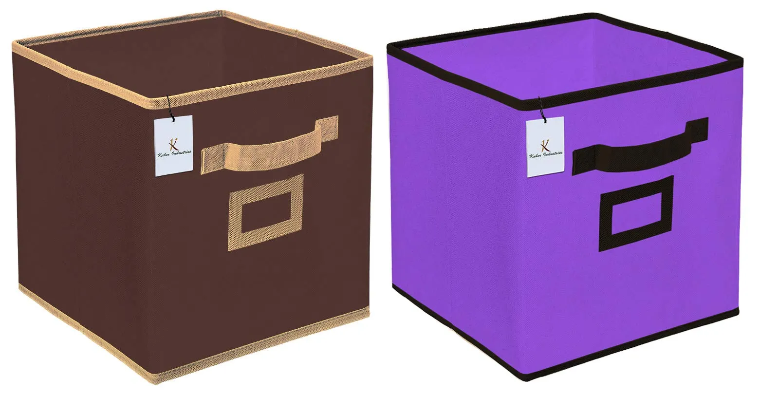Kuber Industries Non Woven 2 Pieces Small Foldable Storage Organiser Cubes/Boxes (Coffee & Purple) - CTKTC035172