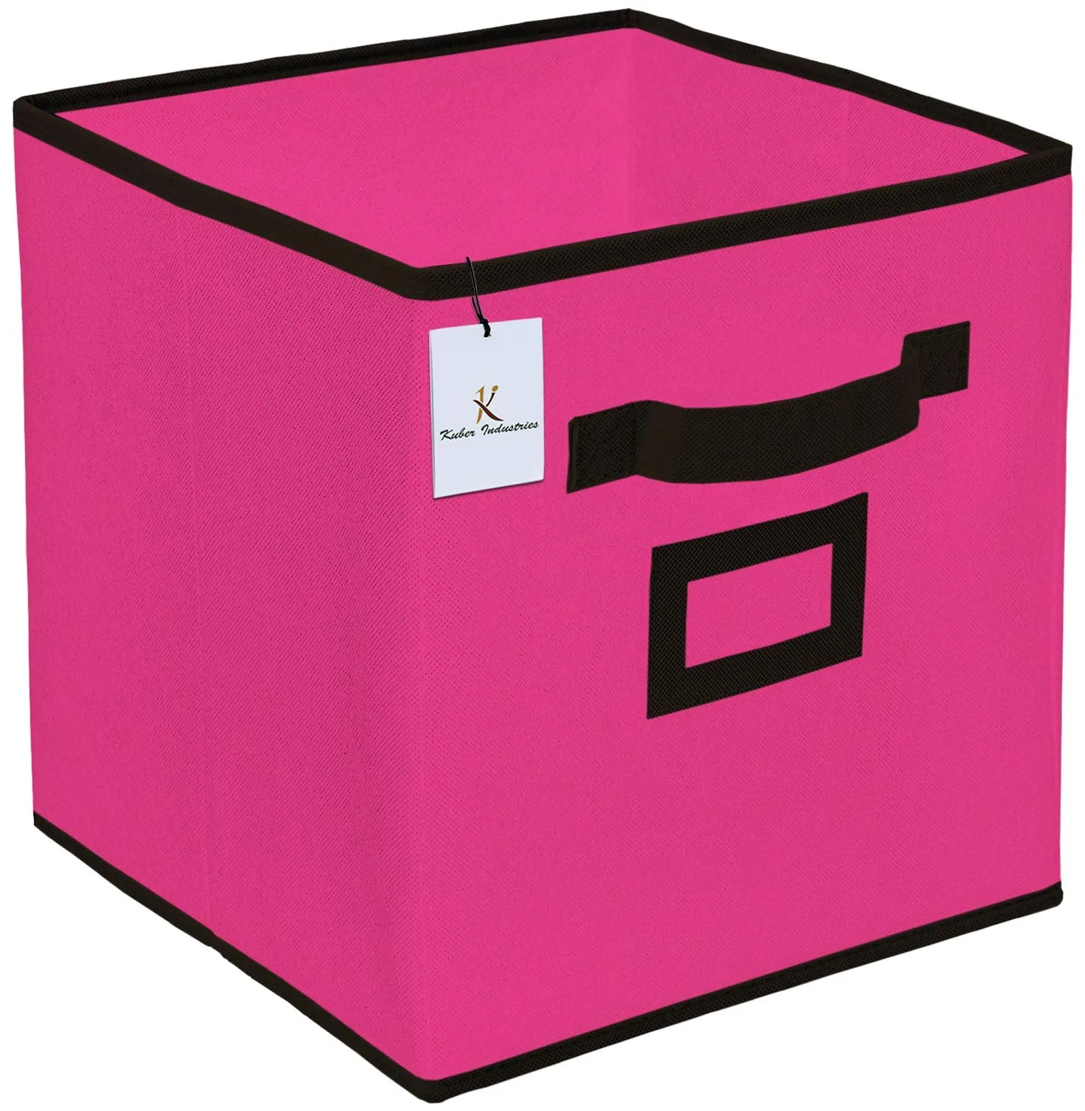 Kuber Industries Non Woven 4 Pieces Small & Large Foldable Storage Organiser Cubes/Boxes (Black & Pink) - CTKTC035339