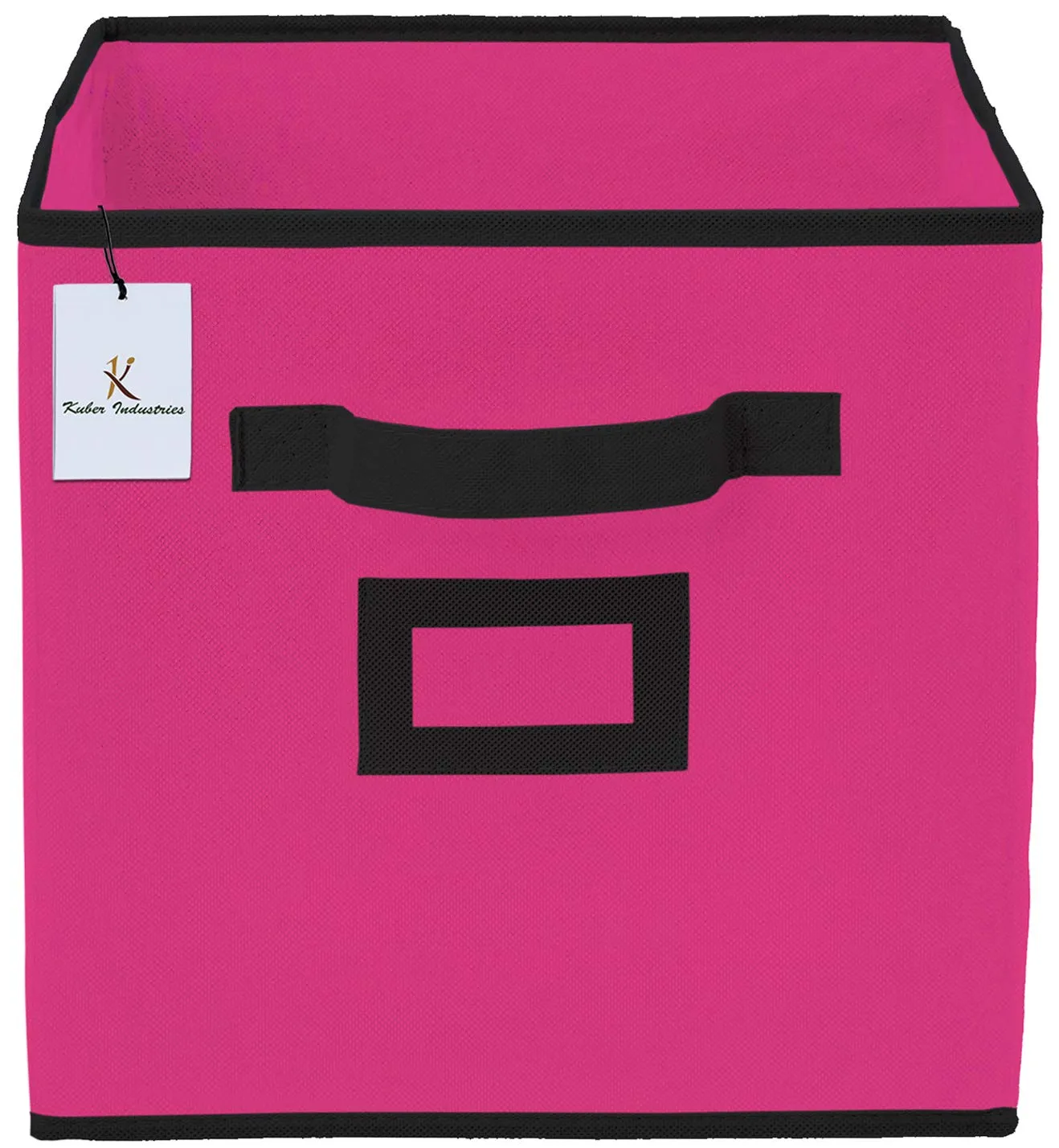 Kuber Industries Non Woven 4 Pieces Small & Large Foldable Storage Organiser Cubes/Boxes (Black & Pink) - CTKTC035339