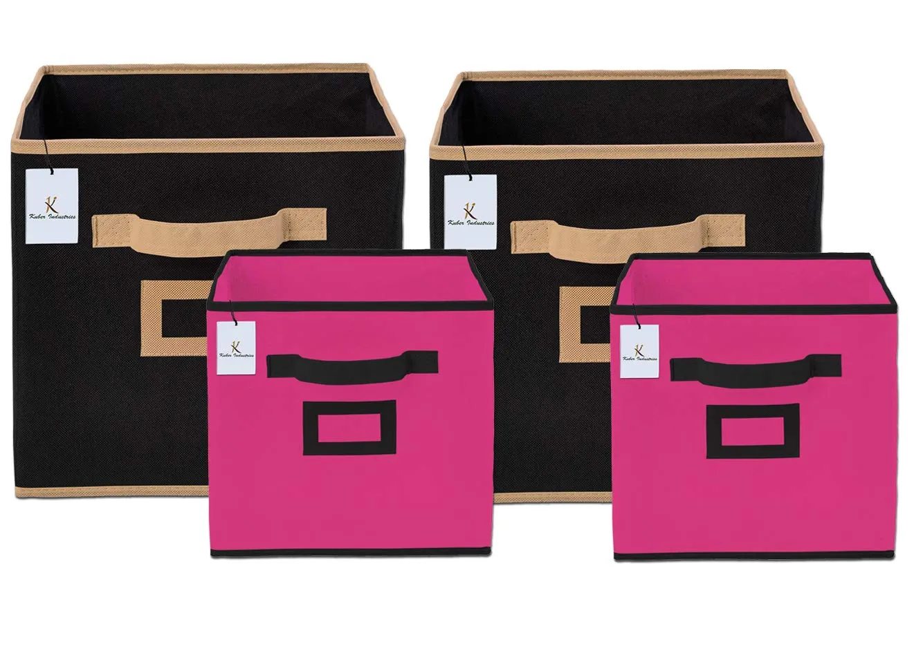 Kuber Industries Non Woven 4 Pieces Small & Large Foldable Storage Organiser Cubes/Boxes (Black & Pink) - CTKTC035339