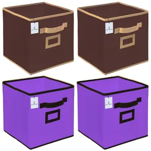 Kuber Industries Non Woven 4 Pieces Small Foldable Storage Organiser Cubes/Boxes (Coffee & Purple) - CTKTC035191