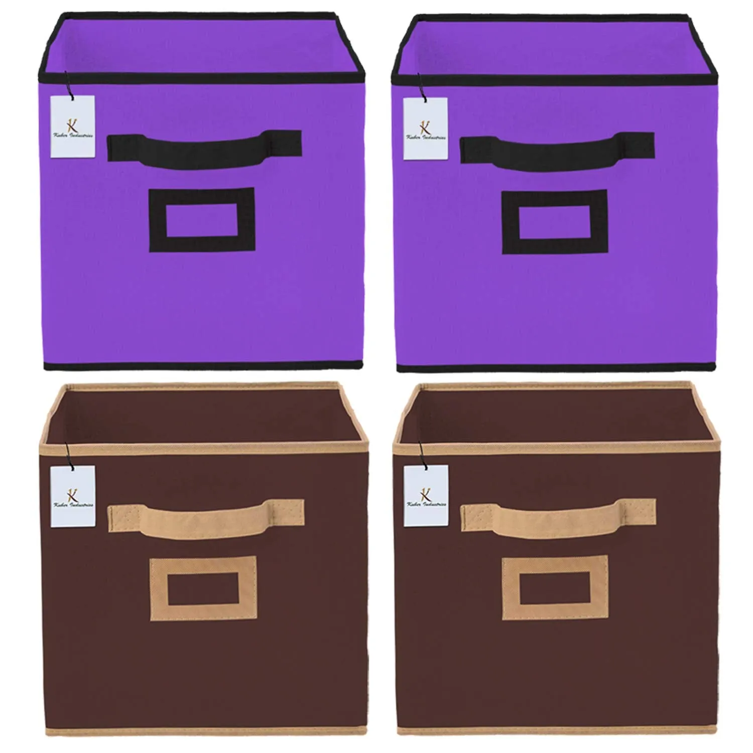 Kuber Industries Non Woven 4 Pieces Small Foldable Storage Organiser Cubes/Boxes (Coffee & Purple) - CTKTC035191