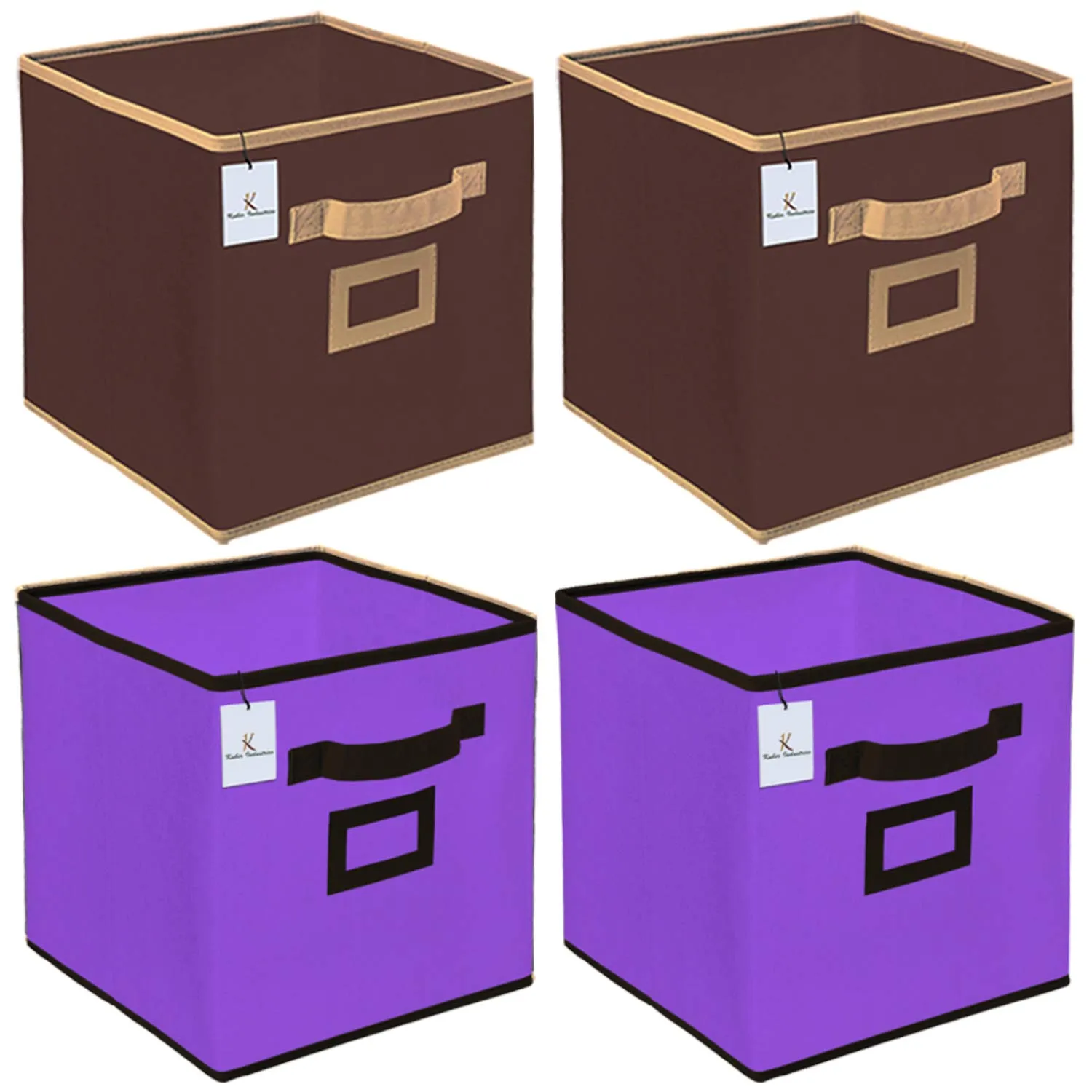 Kuber Industries Non Woven 4 Pieces Small Foldable Storage Organiser Cubes/Boxes (Coffee & Purple) - CTKTC035191