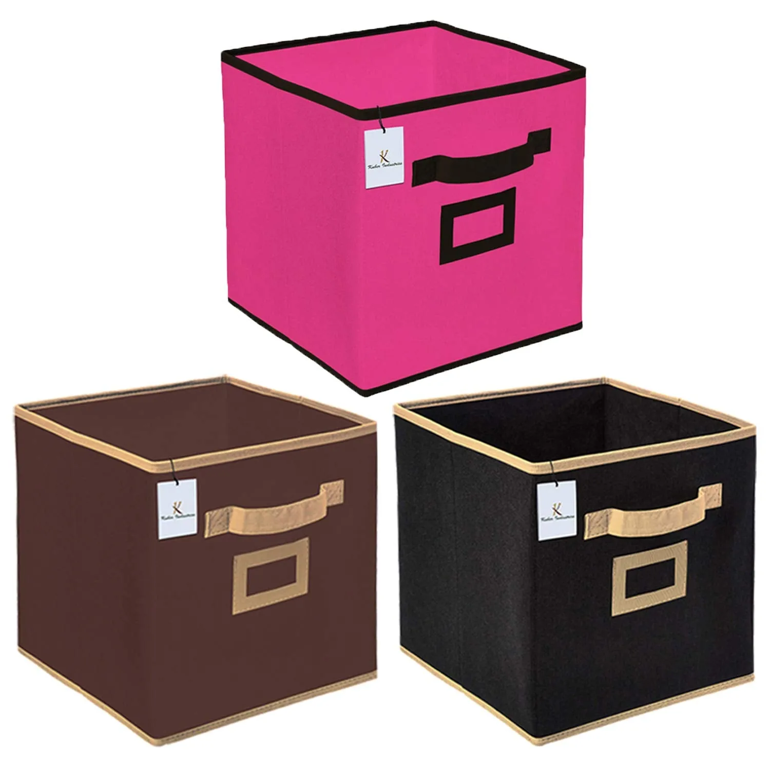 Kuber Industries Non Woven 4 Pieces Small Foldable Storage Organiser Cubes/Boxes (Coffee & Purple) - CTKTC035191