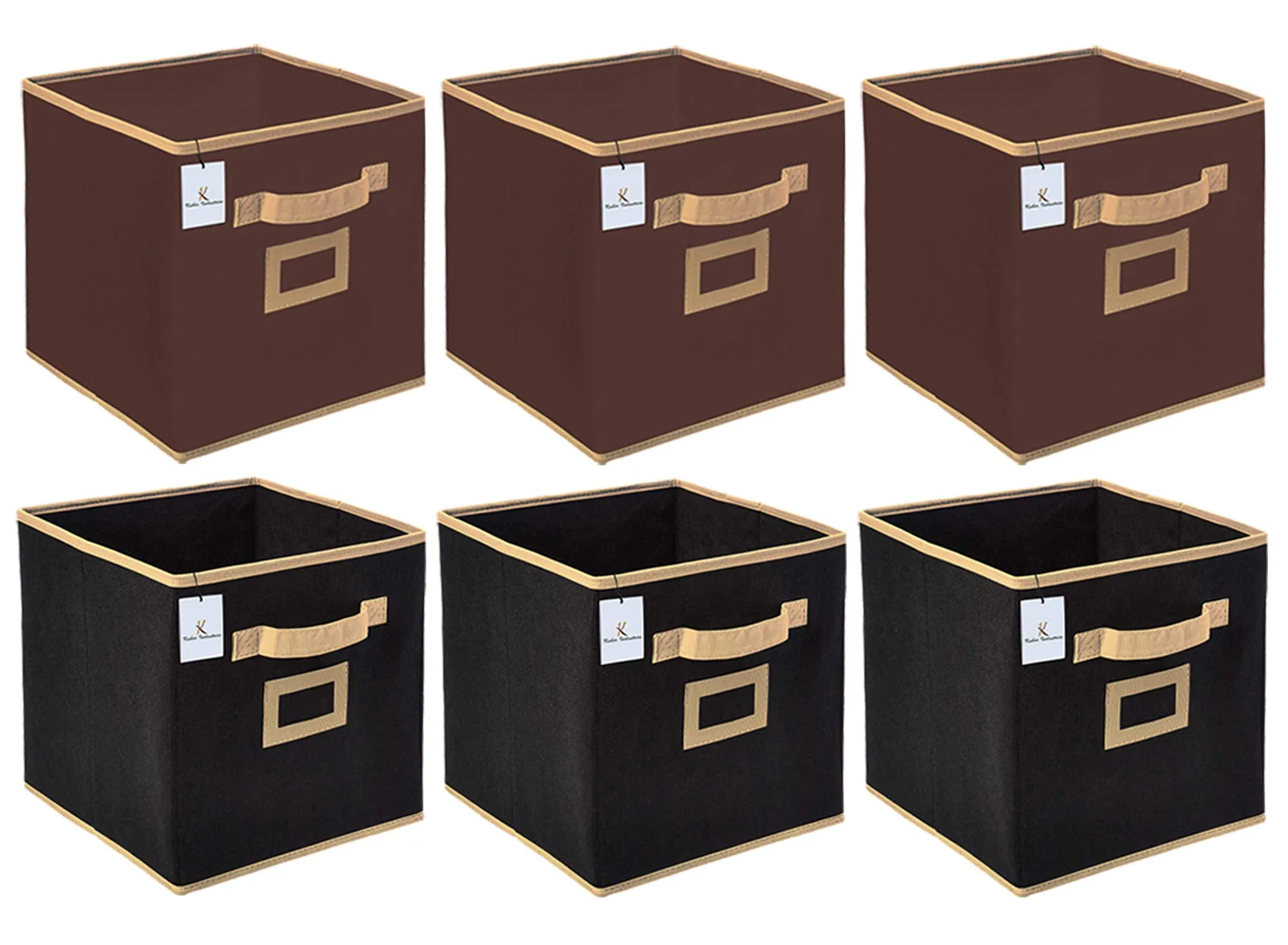 Kuber Industries Non Woven 6 Pieces Small Foldable Storage Organiser Cubes/Boxes (Black & Coffee) - CTKTC035197