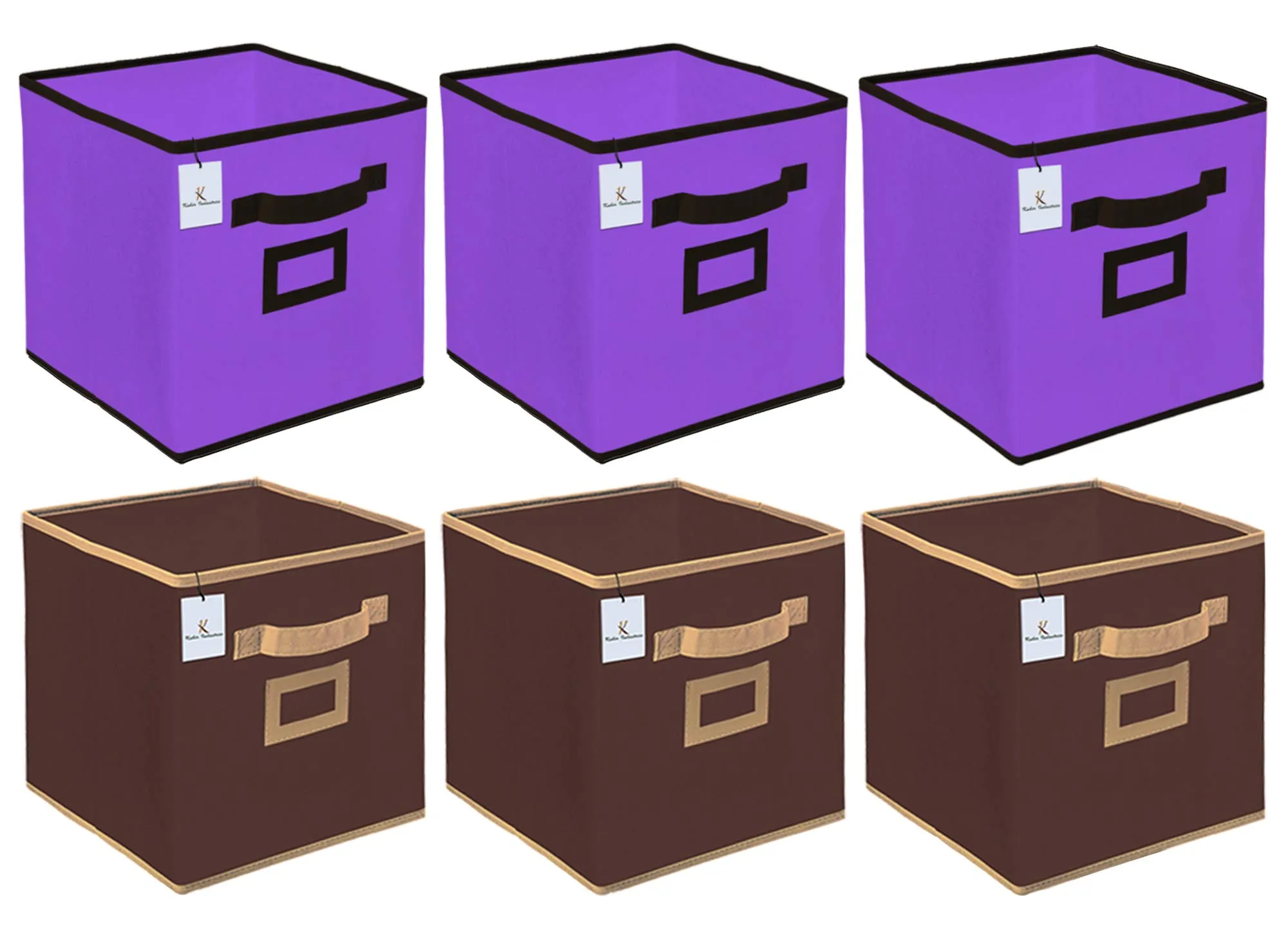Kuber Industries Non Woven 6 Pieces Small Foldable Storage Organiser Cubes/Boxes (Coffee & Purple) - CTKTC35204