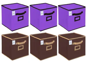 Kuber Industries Non Woven 6 Pieces Small Foldable Storage Organiser Cubes/Boxes (Coffee & Purple) - CTKTC35204