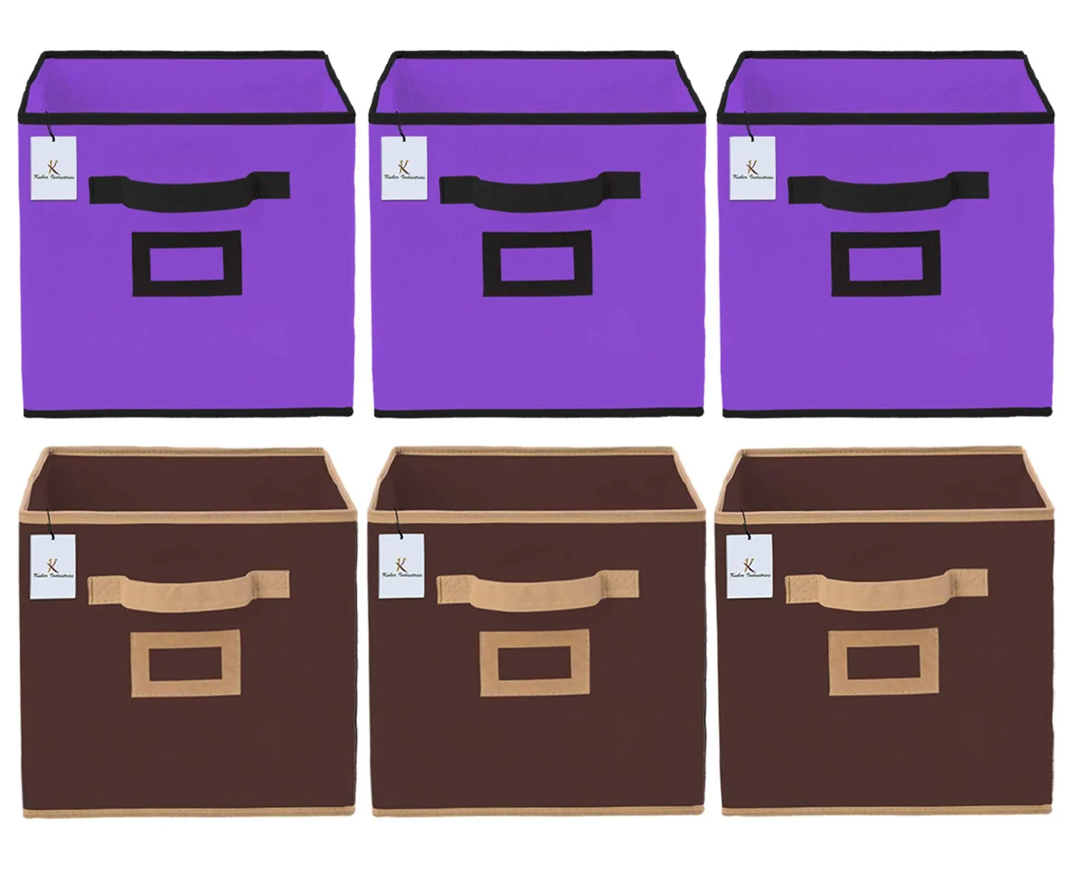 Kuber Industries Non Woven 6 Pieces Small Foldable Storage Organiser Cubes/Boxes (Coffee & Purple) - CTKTC35204