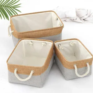 Kuber Industries Pack Of 6 Stackable Storage Basket|Foldable Toy Storage Bin|Wardrobe Organizer For Clothes|3 Different Sizes (Grey & Brown)