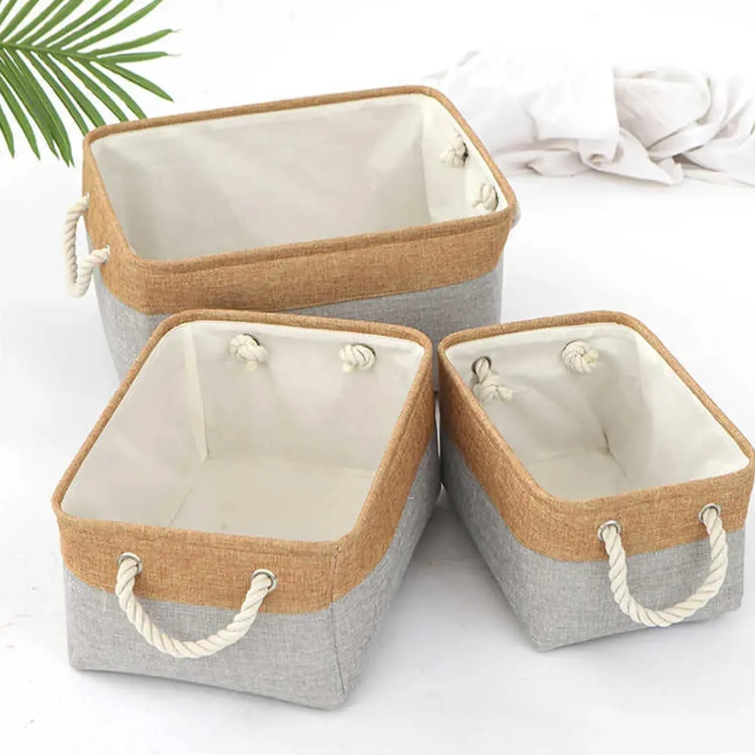 Kuber Industries Pack Of 6 Stackable Storage Basket|Foldable Toy Storage Bin|Wardrobe Organizer For Clothes|3 Different Sizes (Grey & Brown)