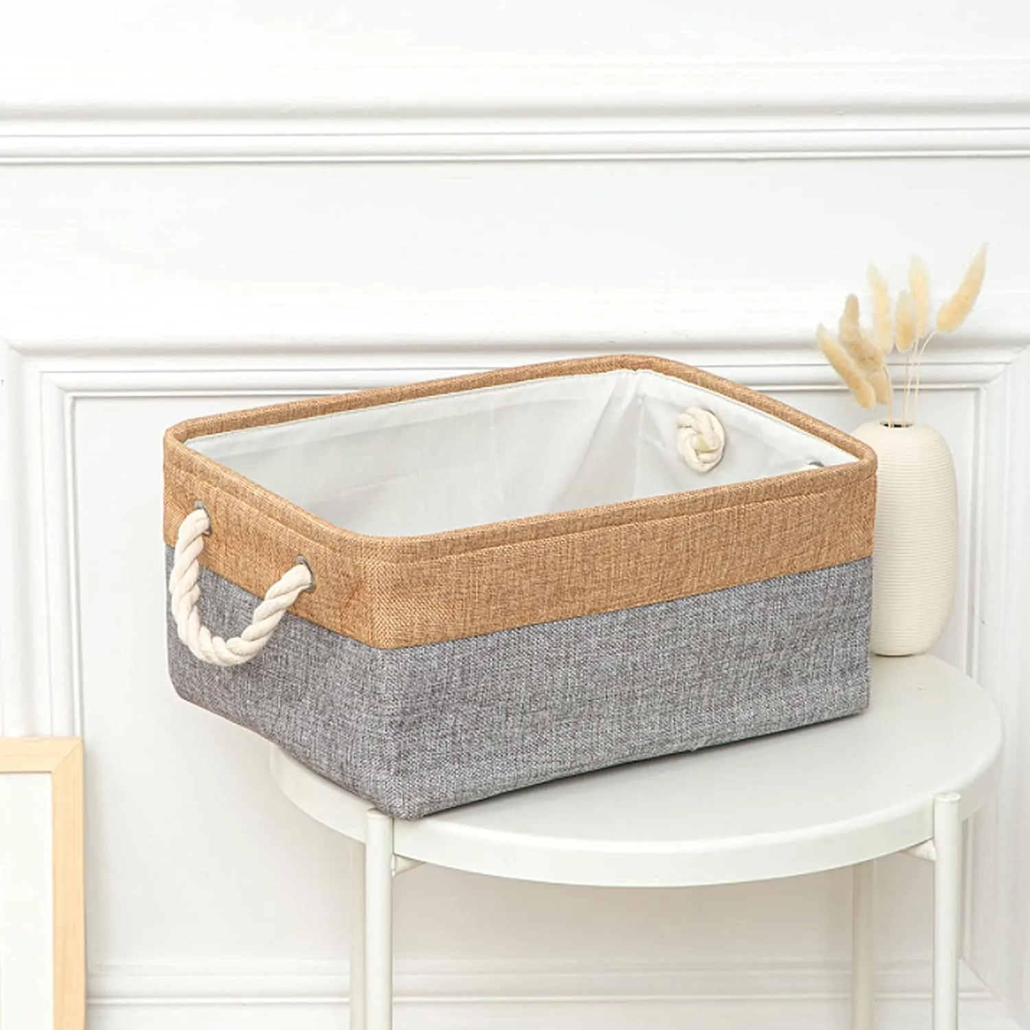 Kuber Industries Pack Of 6 Stackable Storage Basket|Foldable Toy Storage Bin|Wardrobe Organizer For Clothes|3 Different Sizes (Grey & Brown)