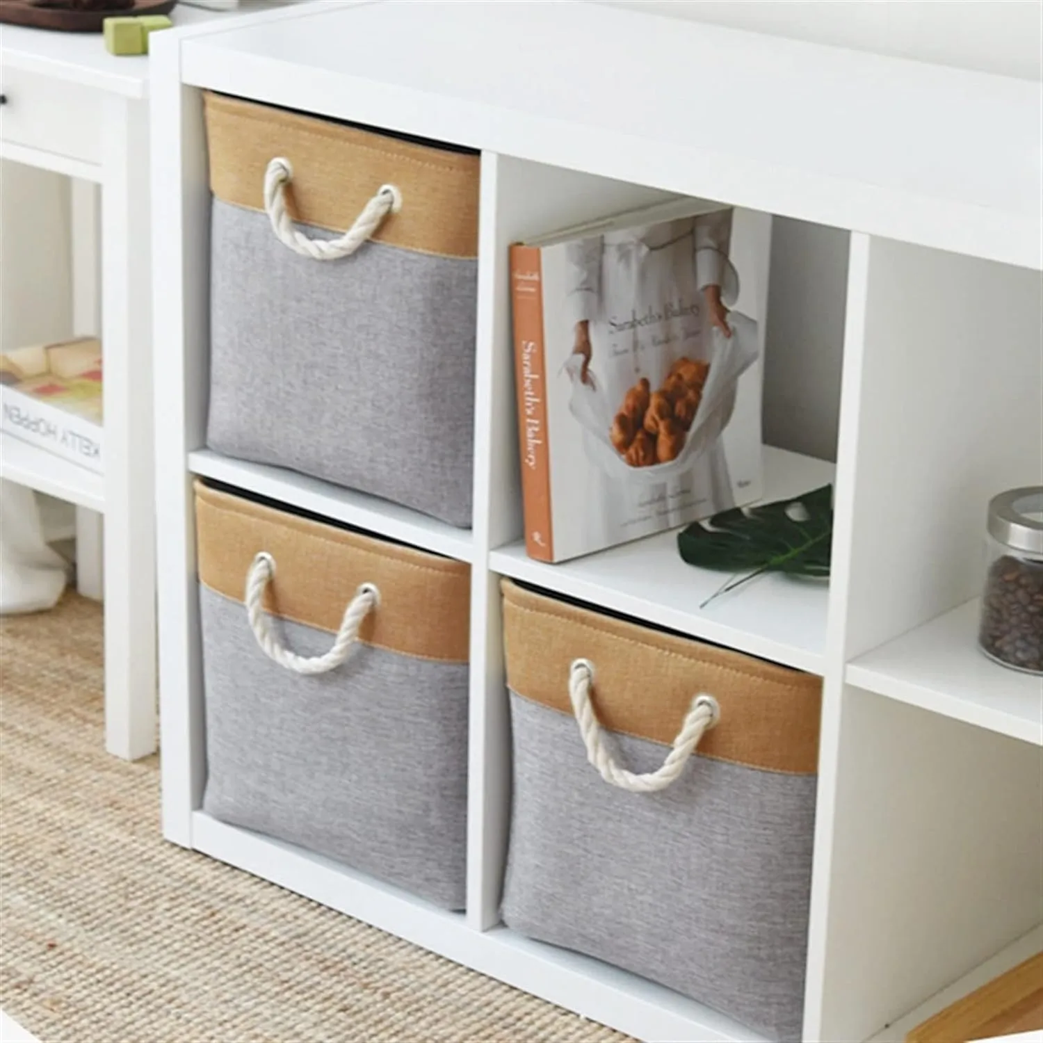 Kuber Industries Pack Of 6 Stackable Storage Basket|Foldable Toy Storage Bin|Wardrobe Organizer For Clothes|3 Different Sizes (Grey & Brown)