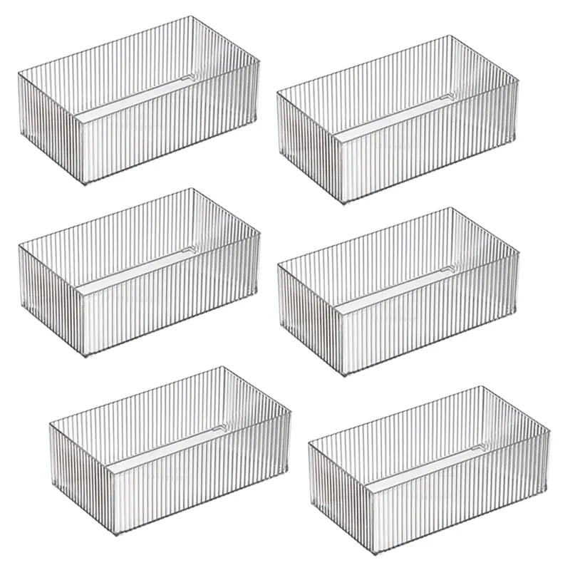 Kuber Industries Rectangular Cutlery/Cosmatic/Desk Organizer|Basket For Storage, Books, Toys-Pack of 6 (Transparent)