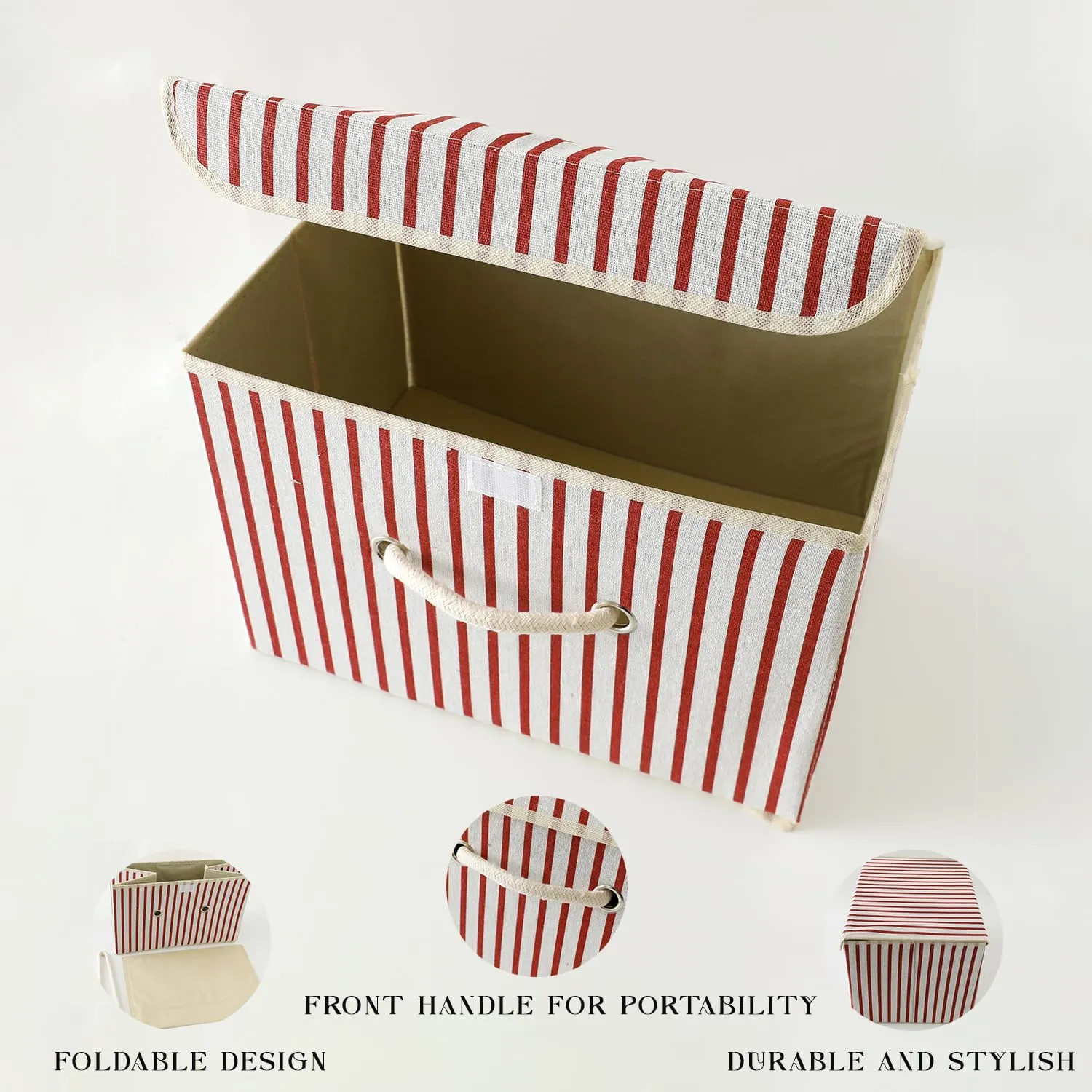 Kuber Industries Small Foldable Storage Box With Lid|Toys Storage Bin|Wardrobe Organizer For clothes|Front Handle & Sturdy Pack Of-2 (Red)