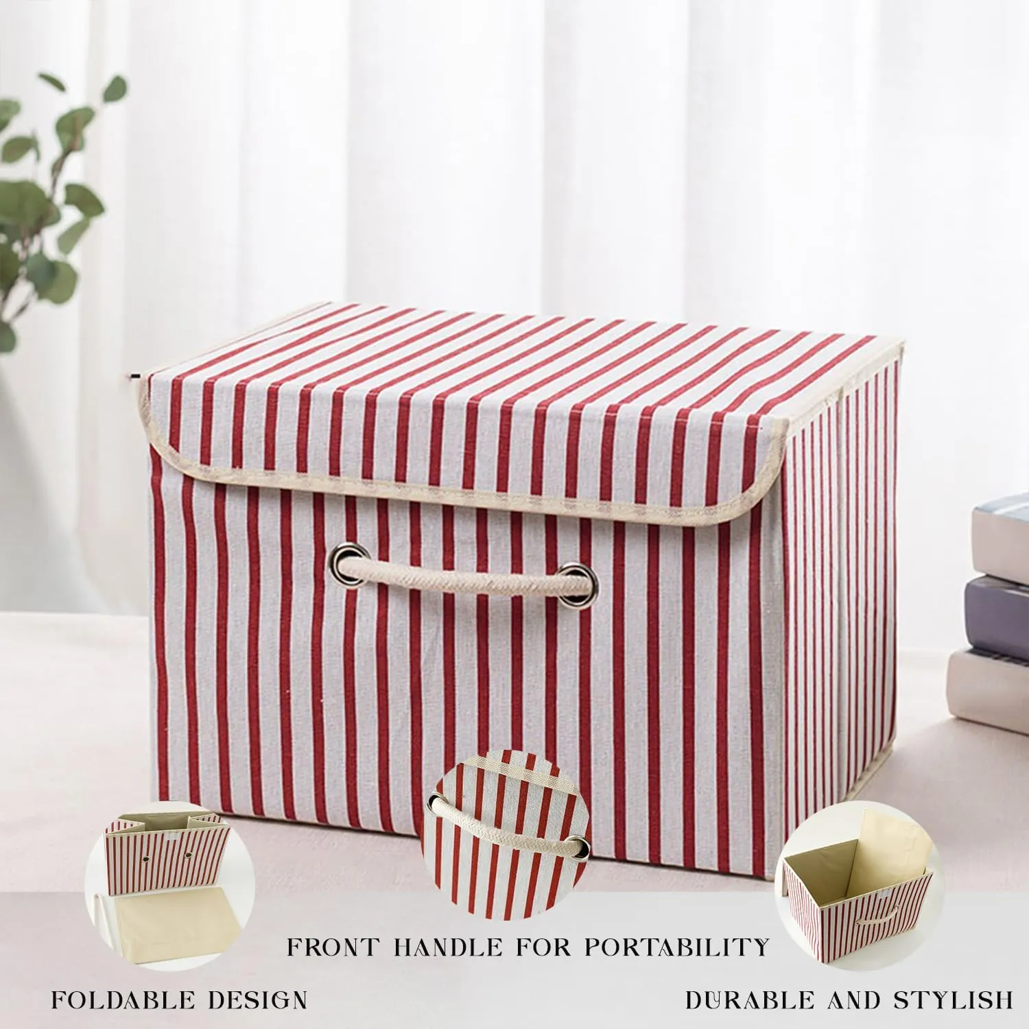 Kuber Industries Small Foldable Storage Box With Lid|Toys Storage Bin|Wardrobe Organizer For clothes|Front Handle & Sturdy Pack Of-2 (Red)
