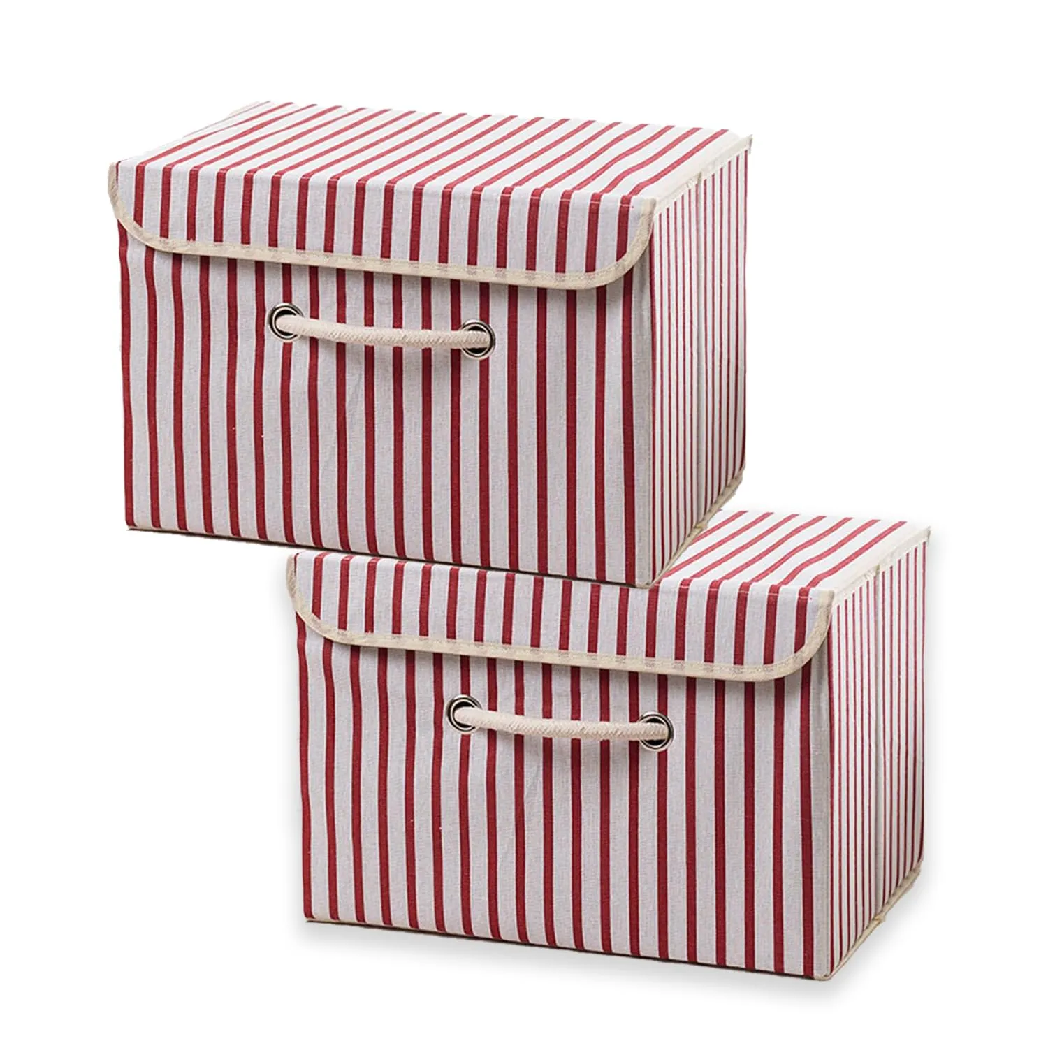 Kuber Industries Small Foldable Storage Box With Lid|Toys Storage Bin|Wardrobe Organizer For clothes|Front Handle & Sturdy Pack Of-2 (Red)