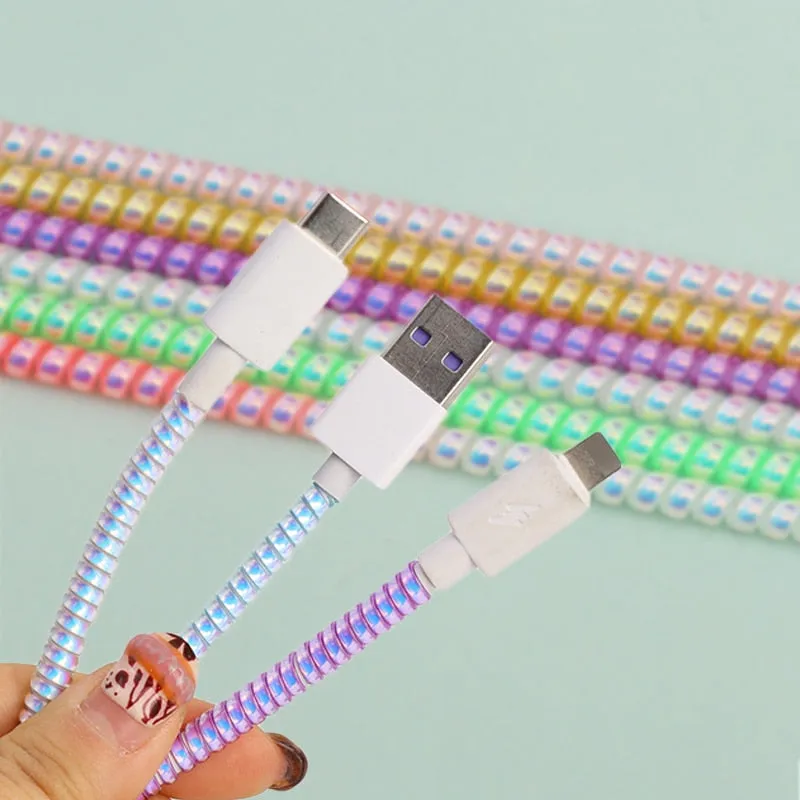 Laser Cable Organizer Universal Phone Charge Cord Earphone Line Spiral Sleeve USB Data Cable Protector for Iphone Samsung Xiaomi
