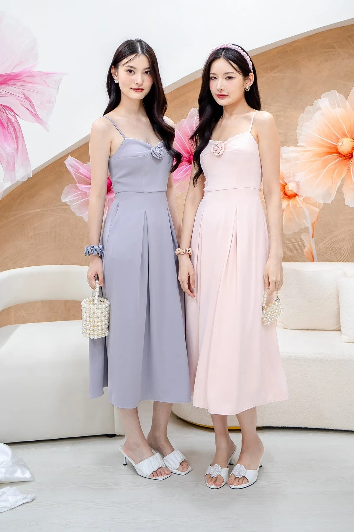 LAURELL EXQUISITE PEARL MAXI DRESS IN LIGHT PINK