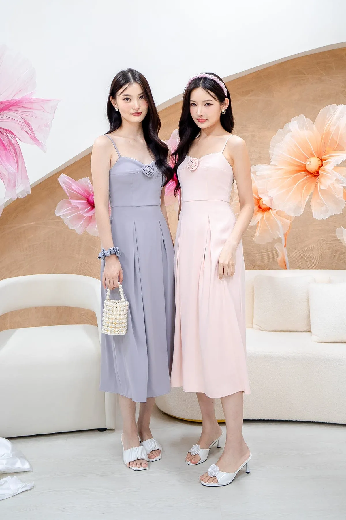 LAURELL EXQUISITE PEARL MAXI DRESS IN LIGHT PINK