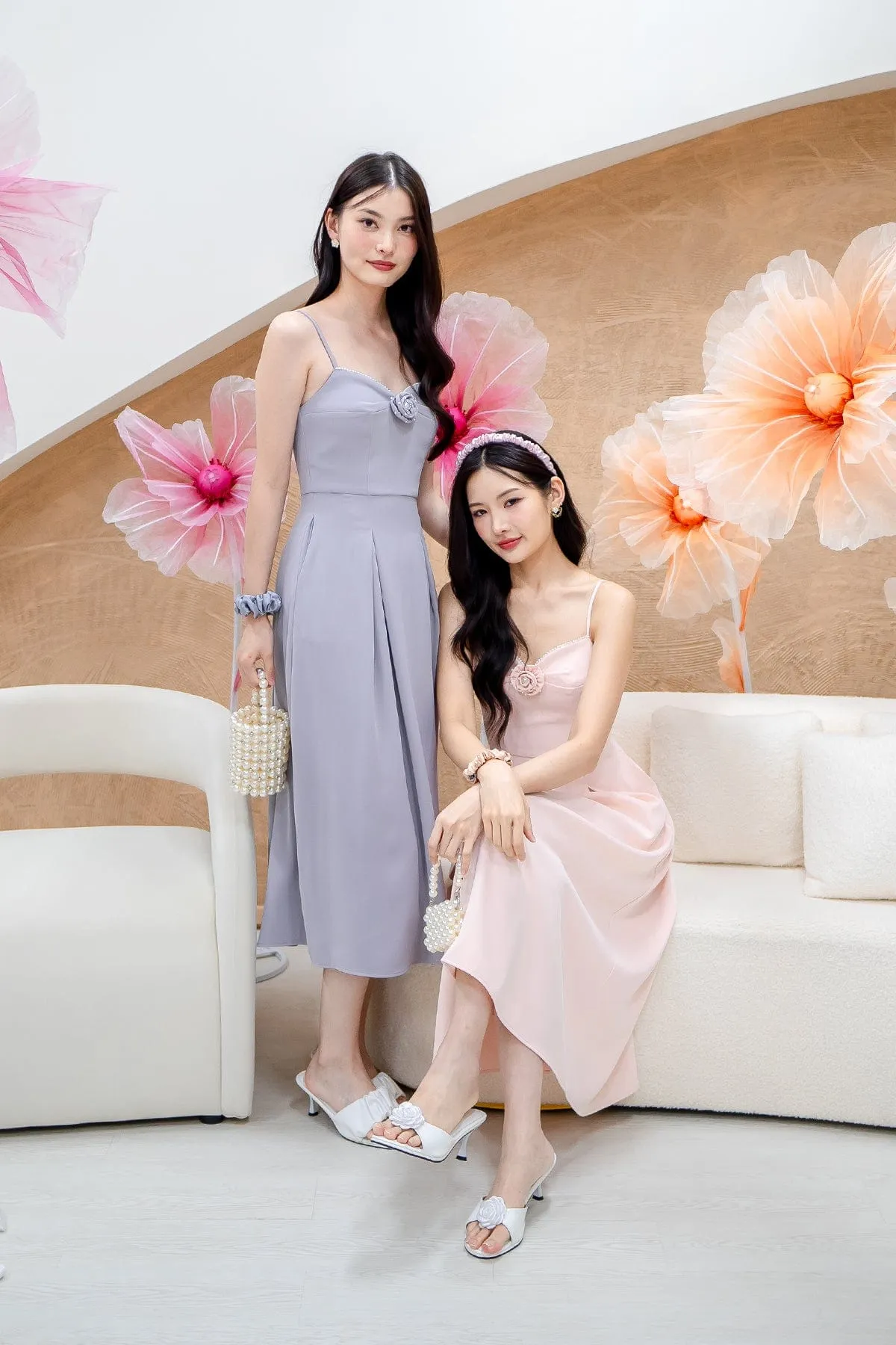 LAURELL EXQUISITE PEARL MAXI DRESS IN LIGHT PINK