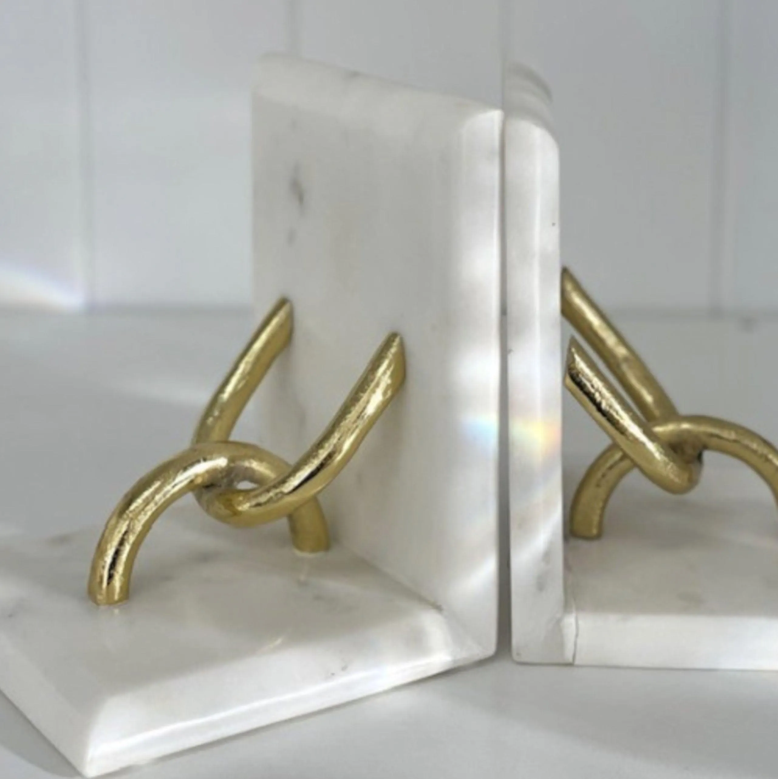 Marble and Brass Link Bookends