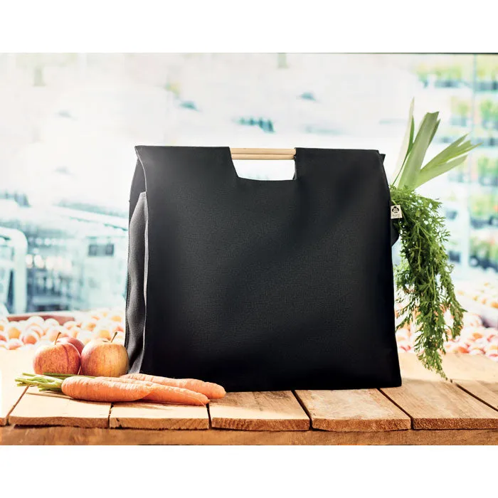 MERCADO TOP - Wooden handled Organic shopping canvas bag