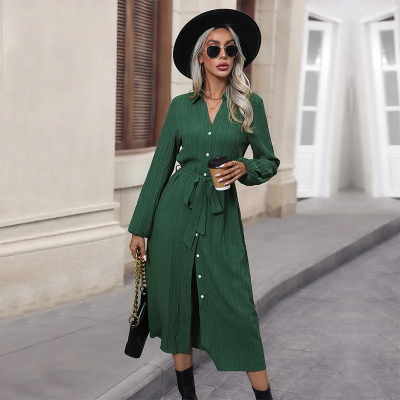 METAVERSMALL 2025  women's clothing New autumn fashion dress long-sleeved pit strip buckle women's skirt strap long skirt