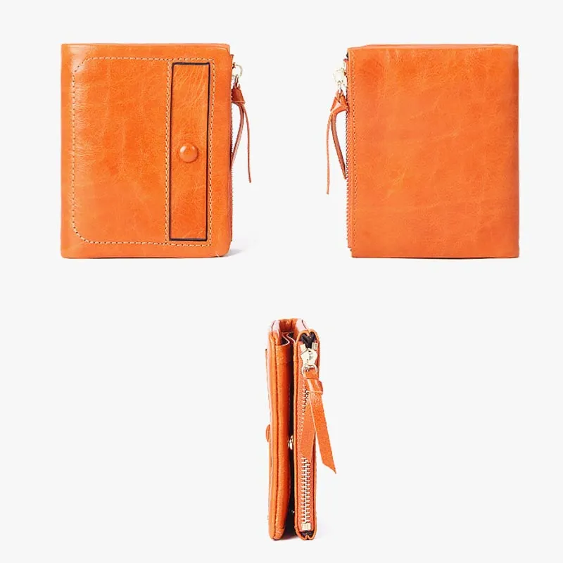 Multi-Slot Embroidery Vintage Genuine Leather Short Wallet