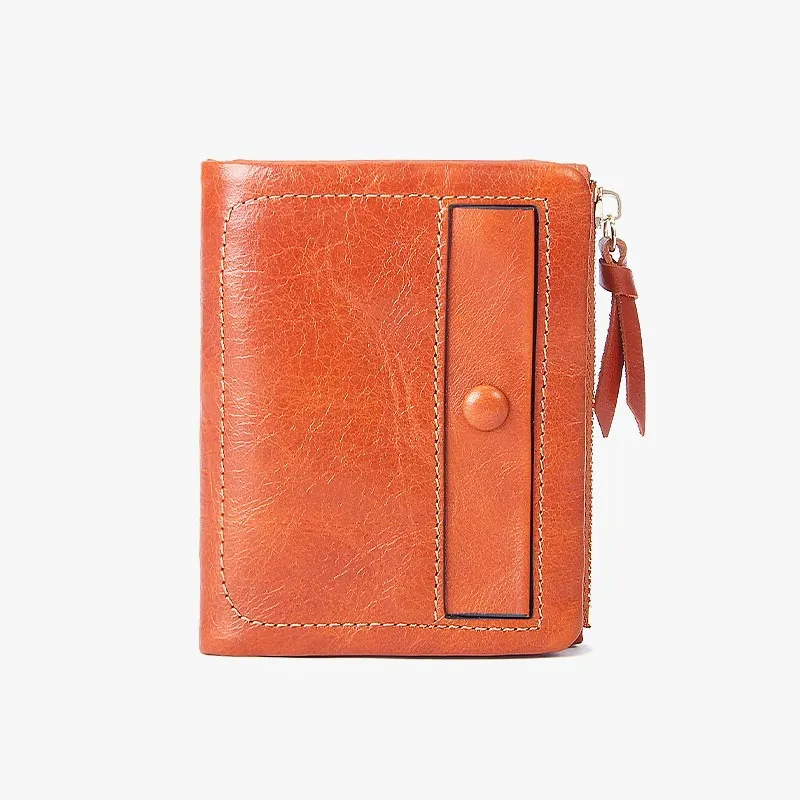 Multi-Slot Embroidery Vintage Genuine Leather Short Wallet