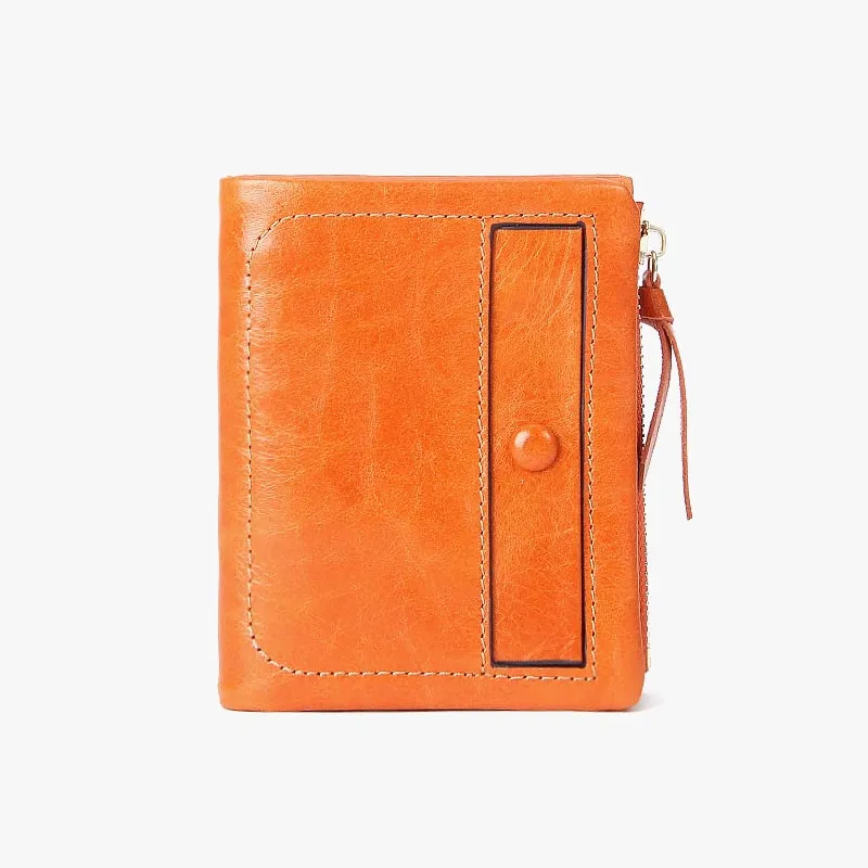 Multi-Slot Embroidery Vintage Genuine Leather Short Wallet