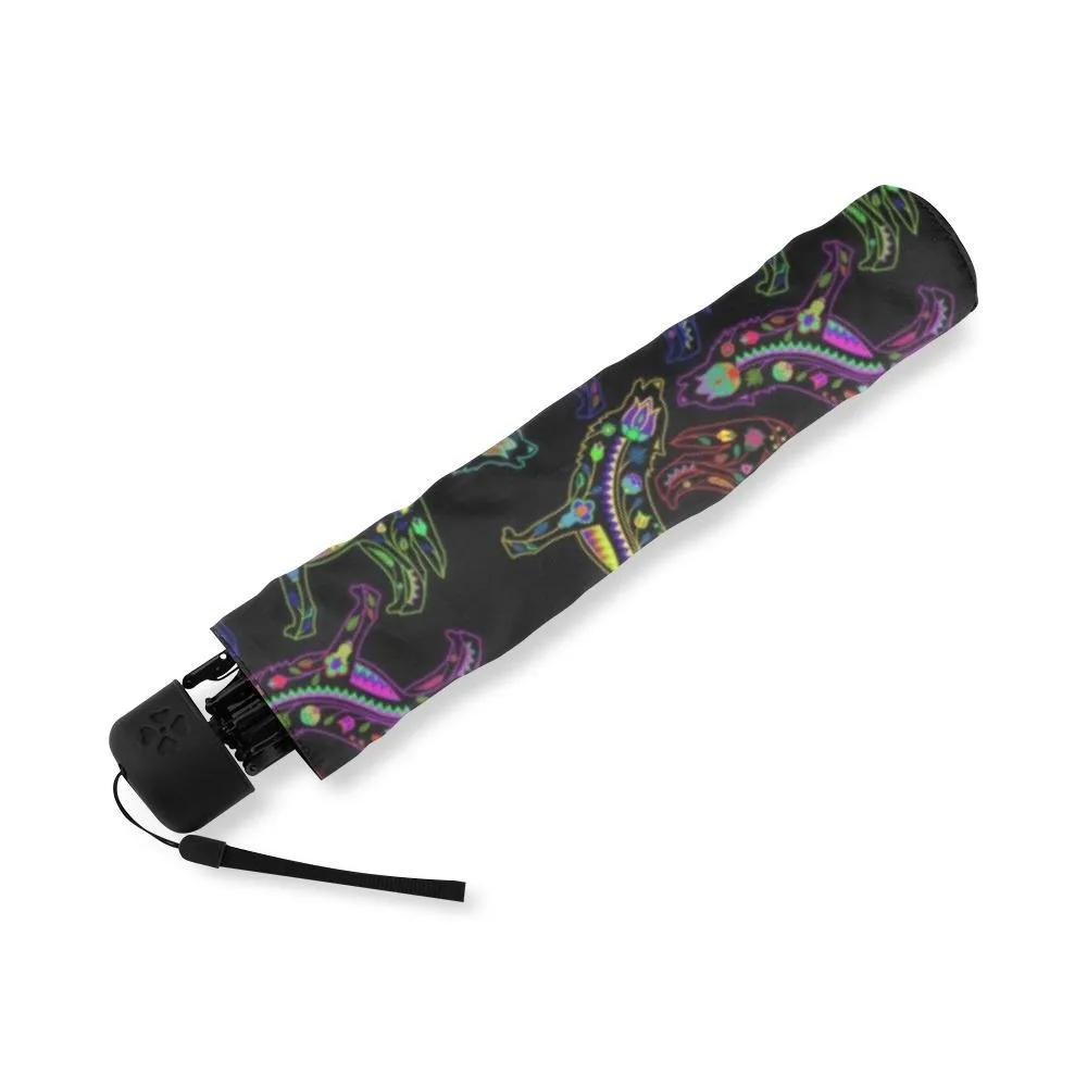 Neon Floral Wolves Foldable Umbrella