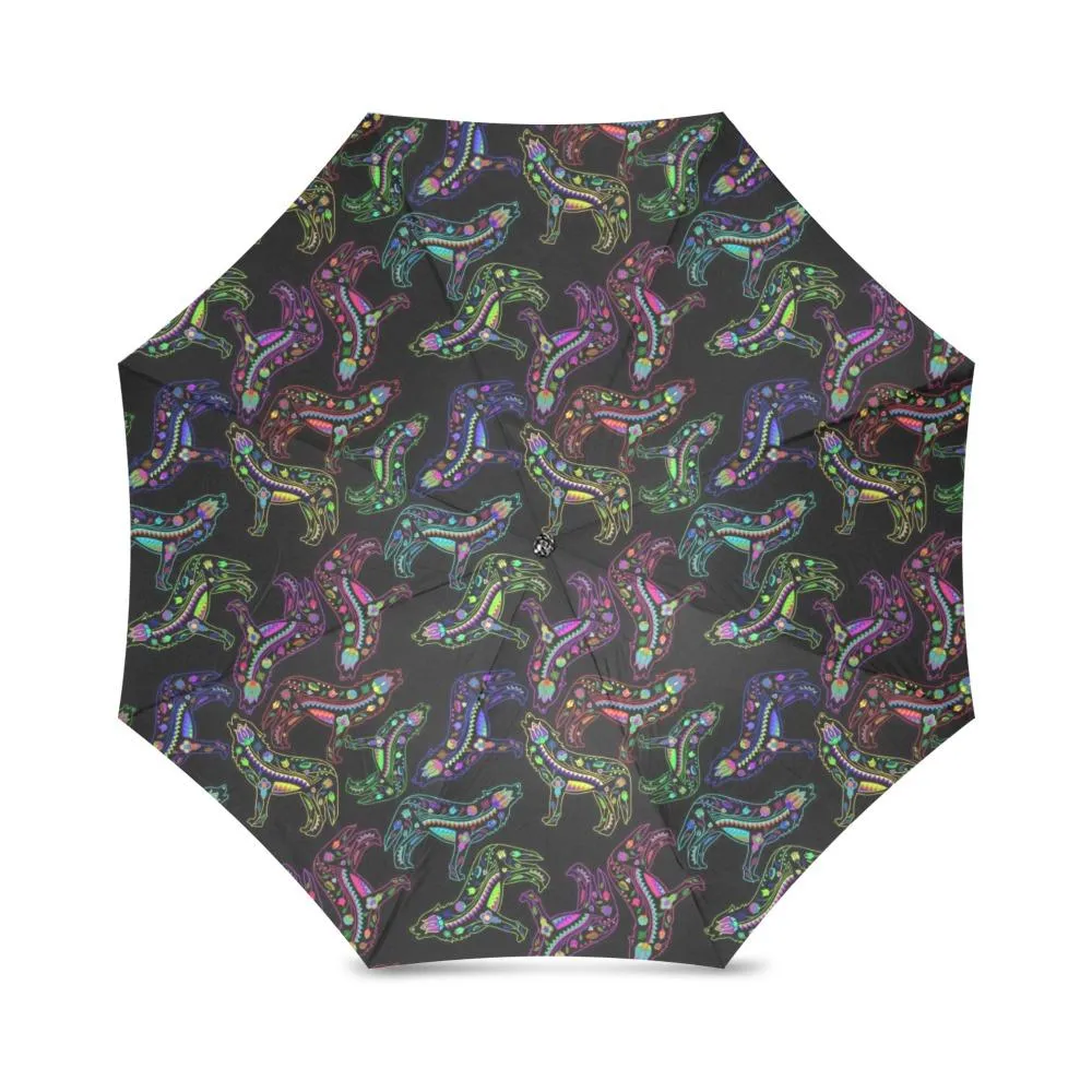 Neon Floral Wolves Foldable Umbrella