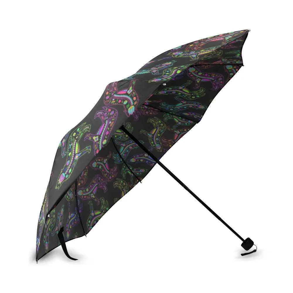 Neon Floral Wolves Foldable Umbrella