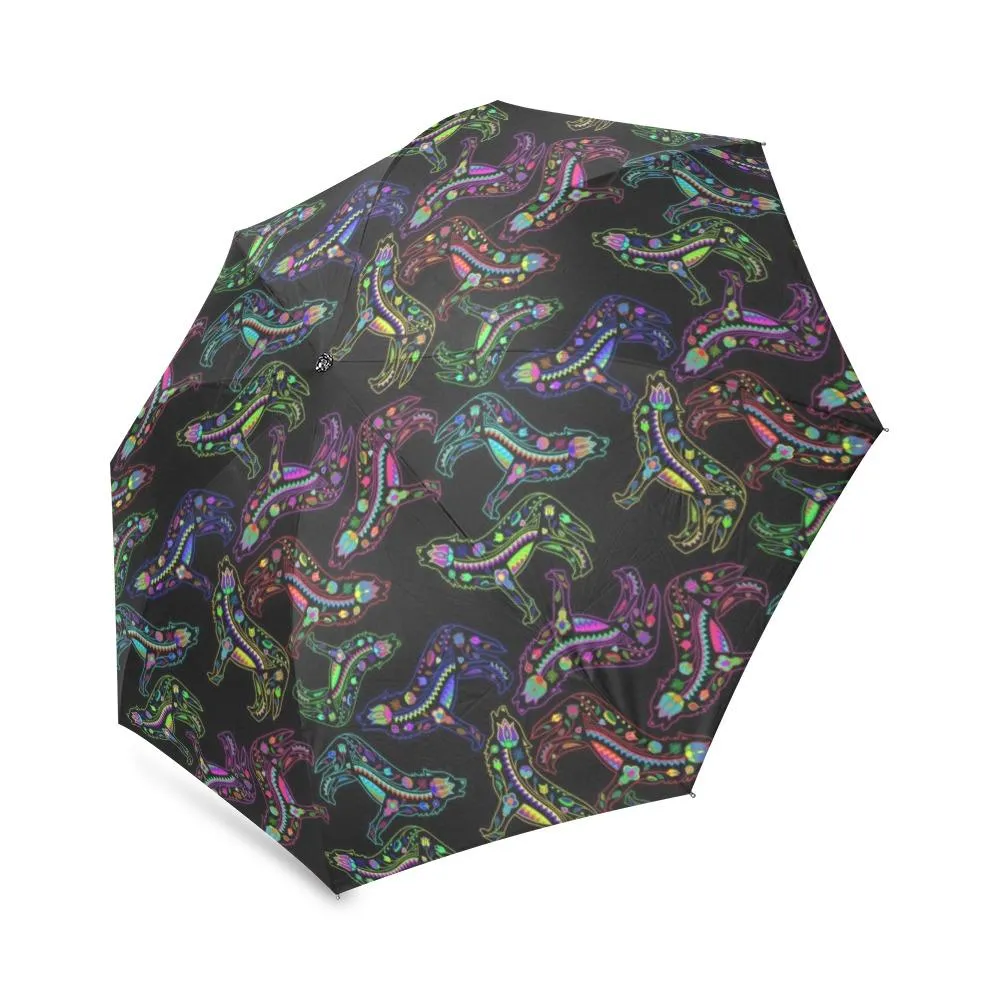 Neon Floral Wolves Foldable Umbrella