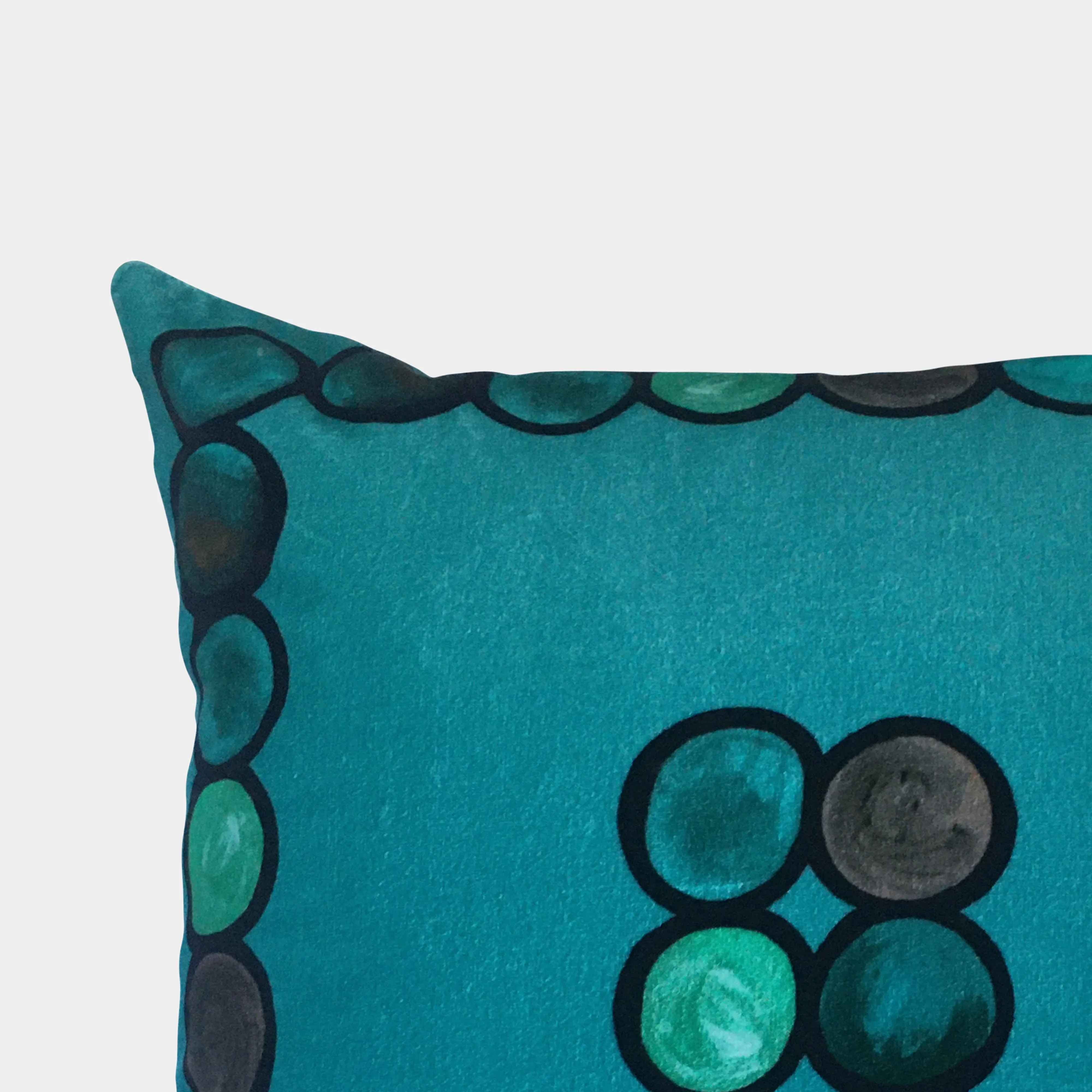 Ombré Circle Velvet Cushion - Turquoise    Aqua