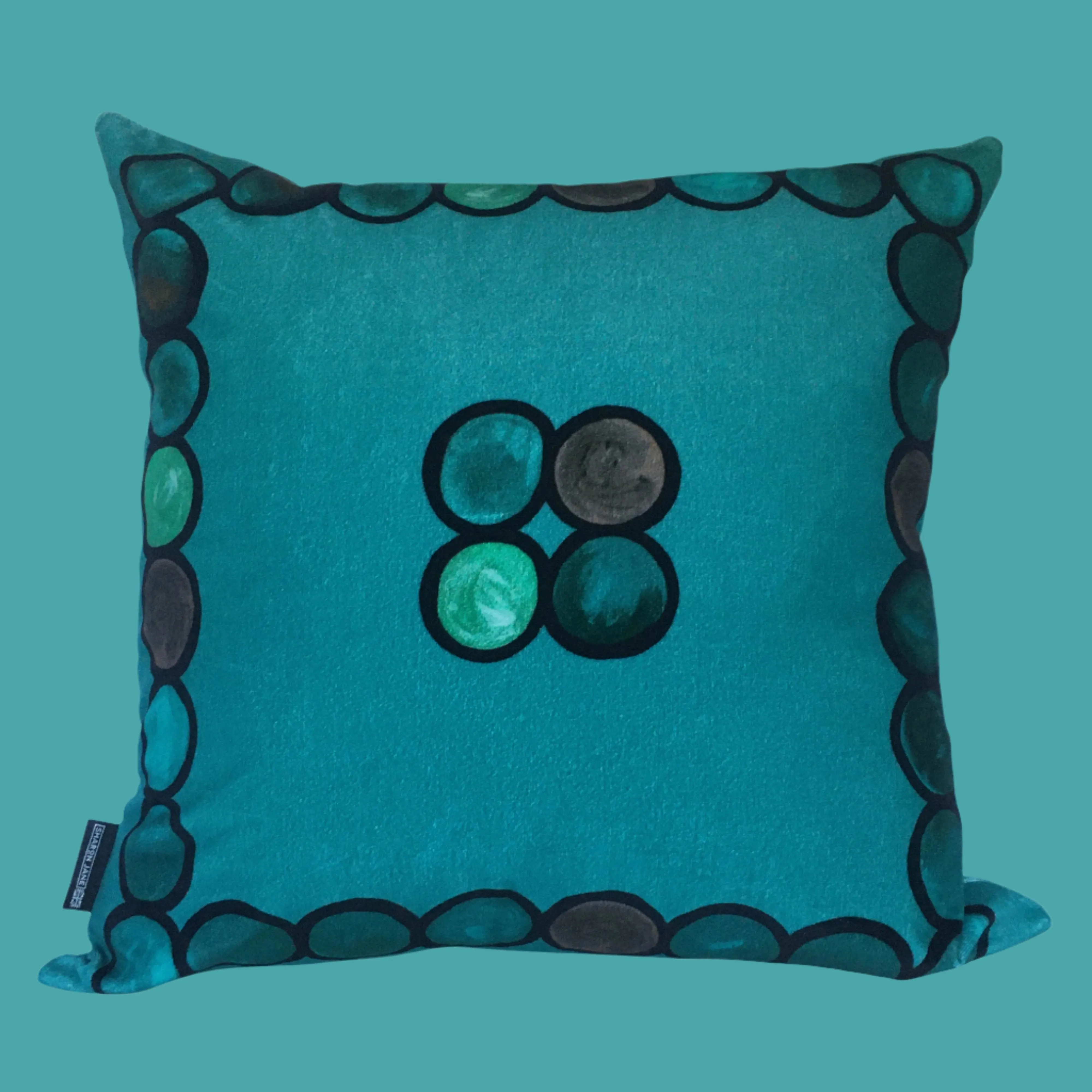 Ombré Circle Velvet Cushion - Turquoise    Aqua