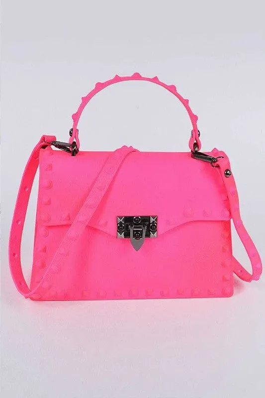 Orange Matte Finish Studded Convertible Jelly Bag
